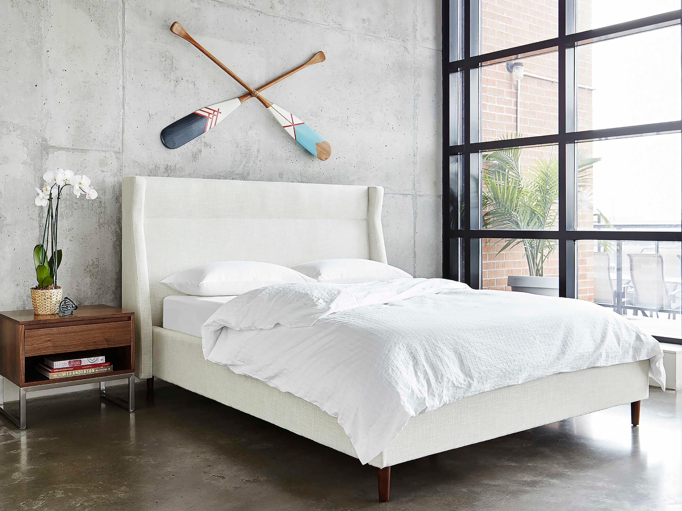 Gus* Modern Carmichael Thea Moonstone White Solid Wood Upholstered King Platform Bed