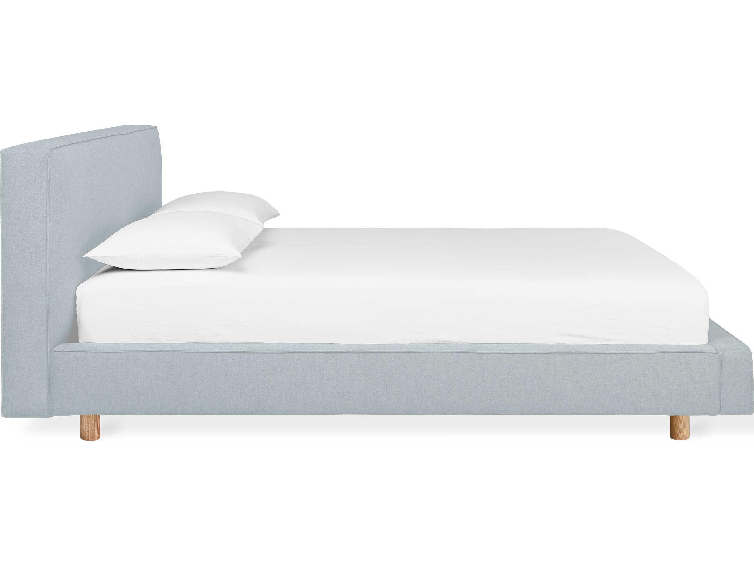 Gus* Modern Parcel Stockholm Celeste Ash Natural Blue Wood Upholstered King Platform Bed