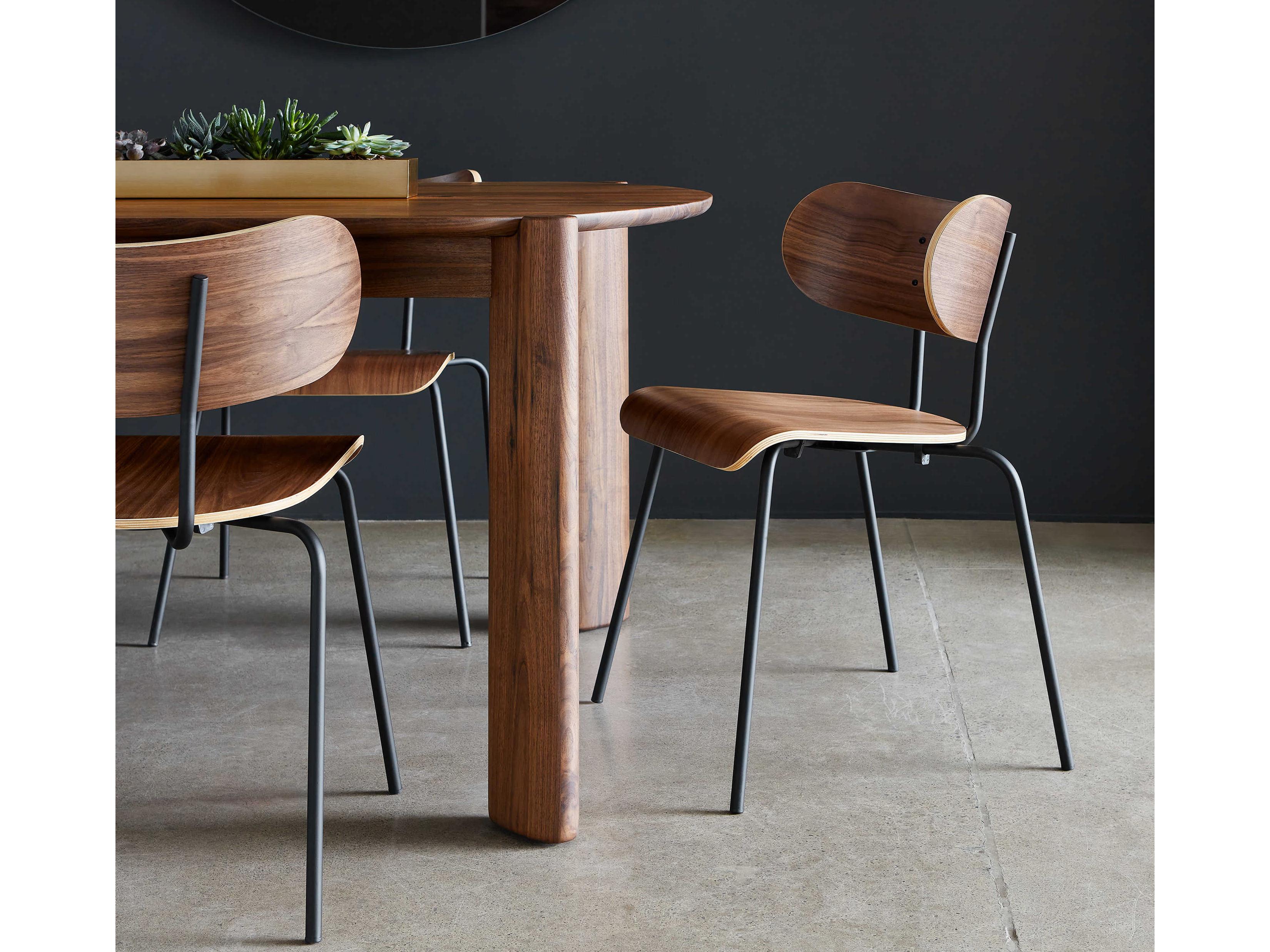 Gus* Modern Bantam Walnut Wood Black Side Dining Chair