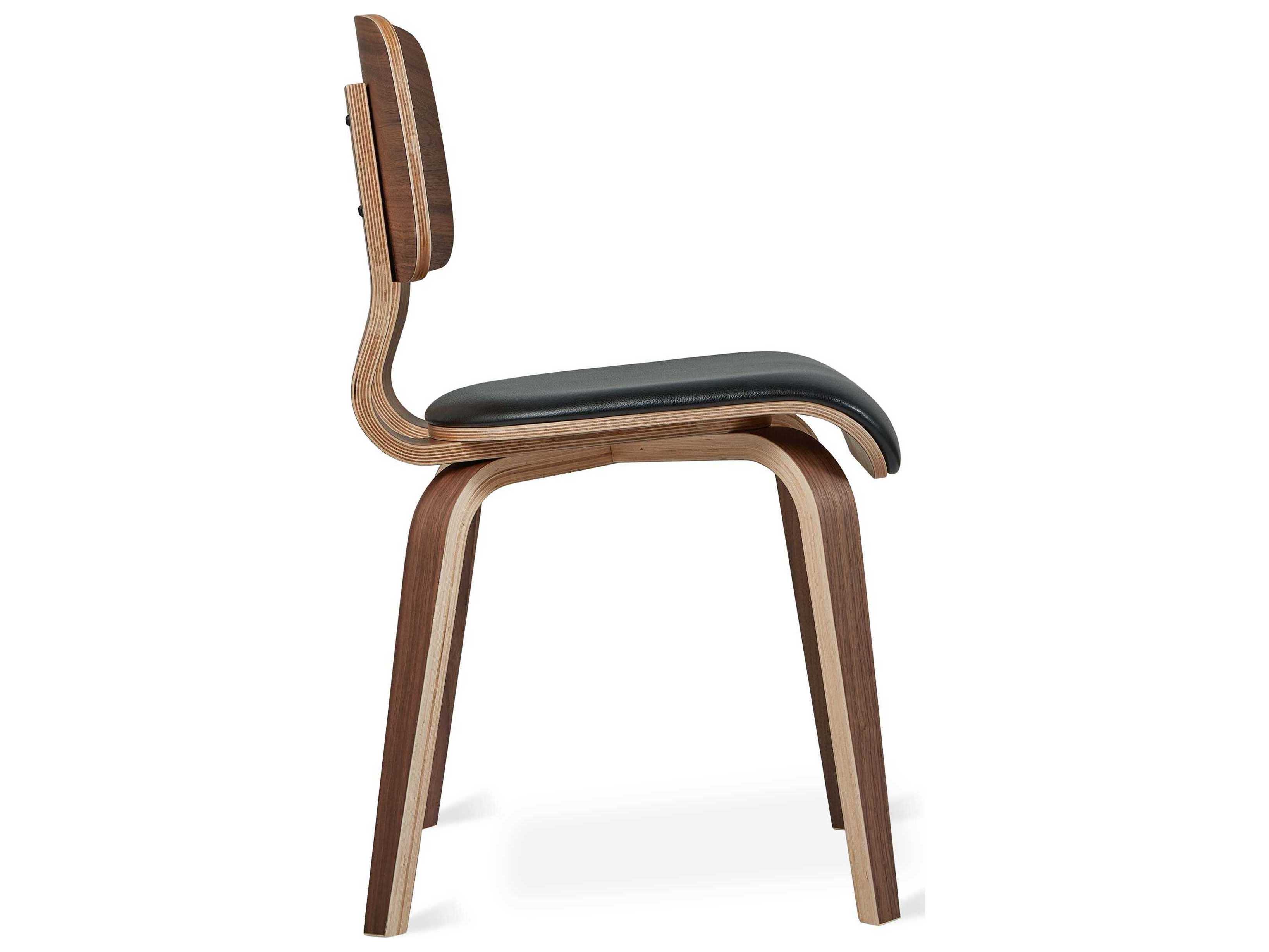 Gus* Modern Cardinal Leather Walnut Wood Black Upholstered Side Dining Chair