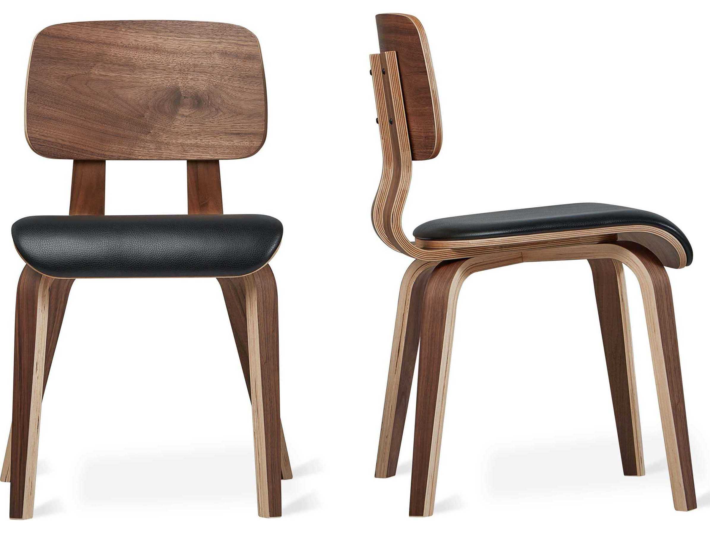 Gus* Modern Cardinal Leather Walnut Wood Black Upholstered Side Dining Chair