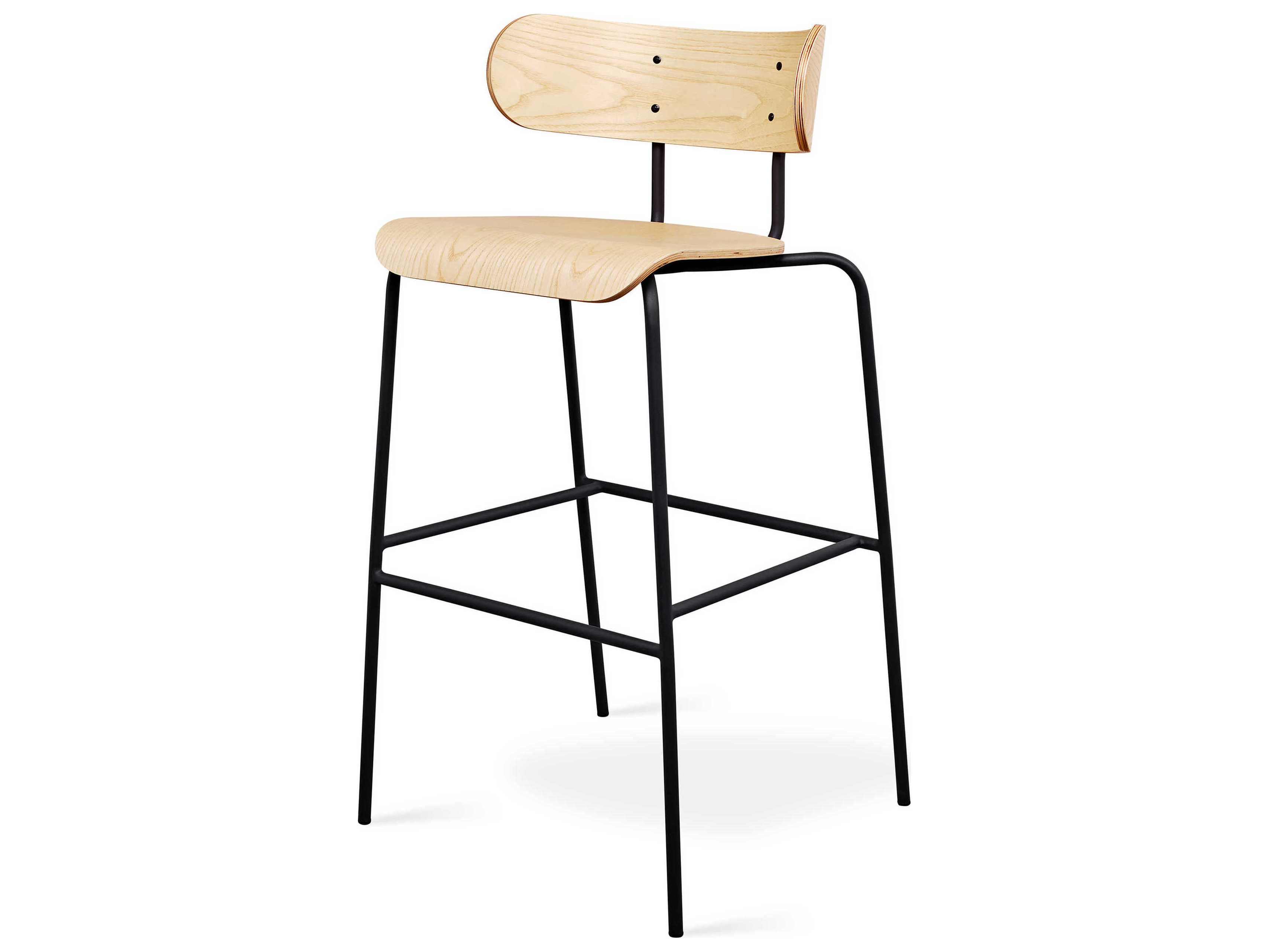 Gus* Modern Bantam Black Powder Coat Ash Blonde Plywood Bar Stool