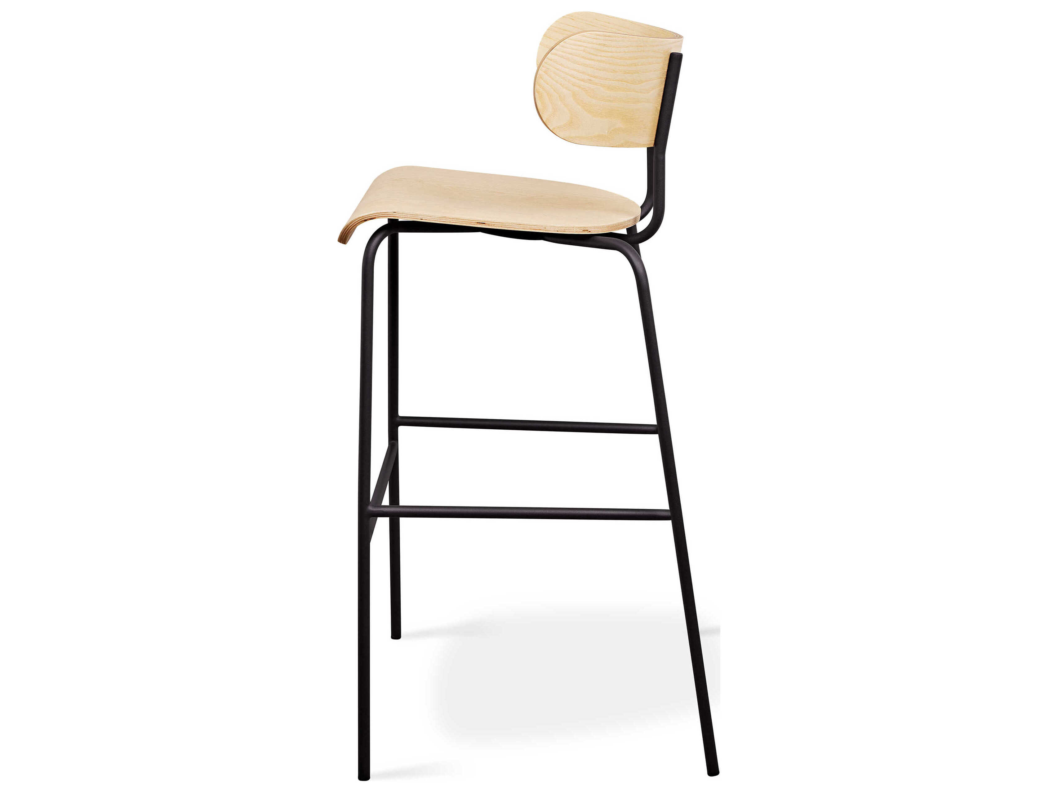 Gus* Modern Bantam Black Powder Coat Ash Blonde Plywood Bar Stool