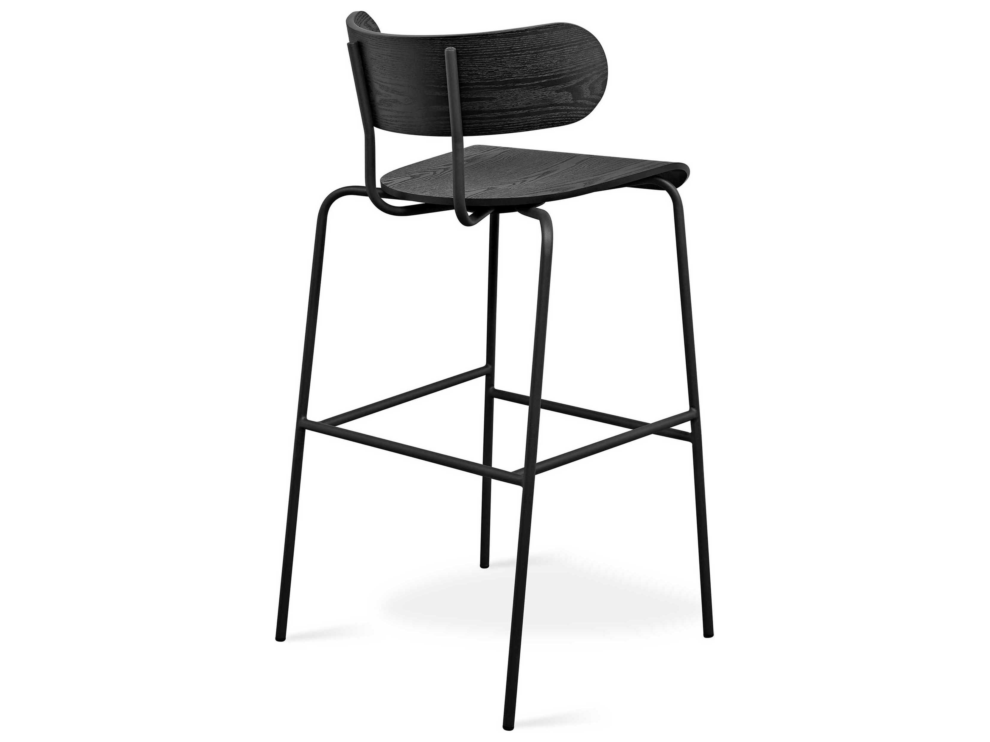 Gus* Modern Bantam Black Powder Coat Ash Plywood Bar Stool