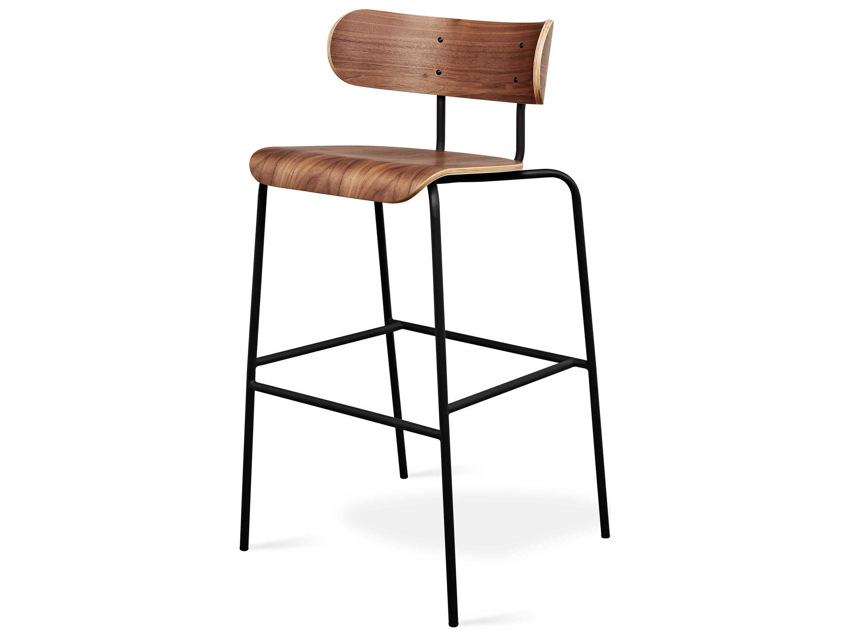 Gus* Modern Bantam Black Powder Coat Walnut Plywood Bar Stool