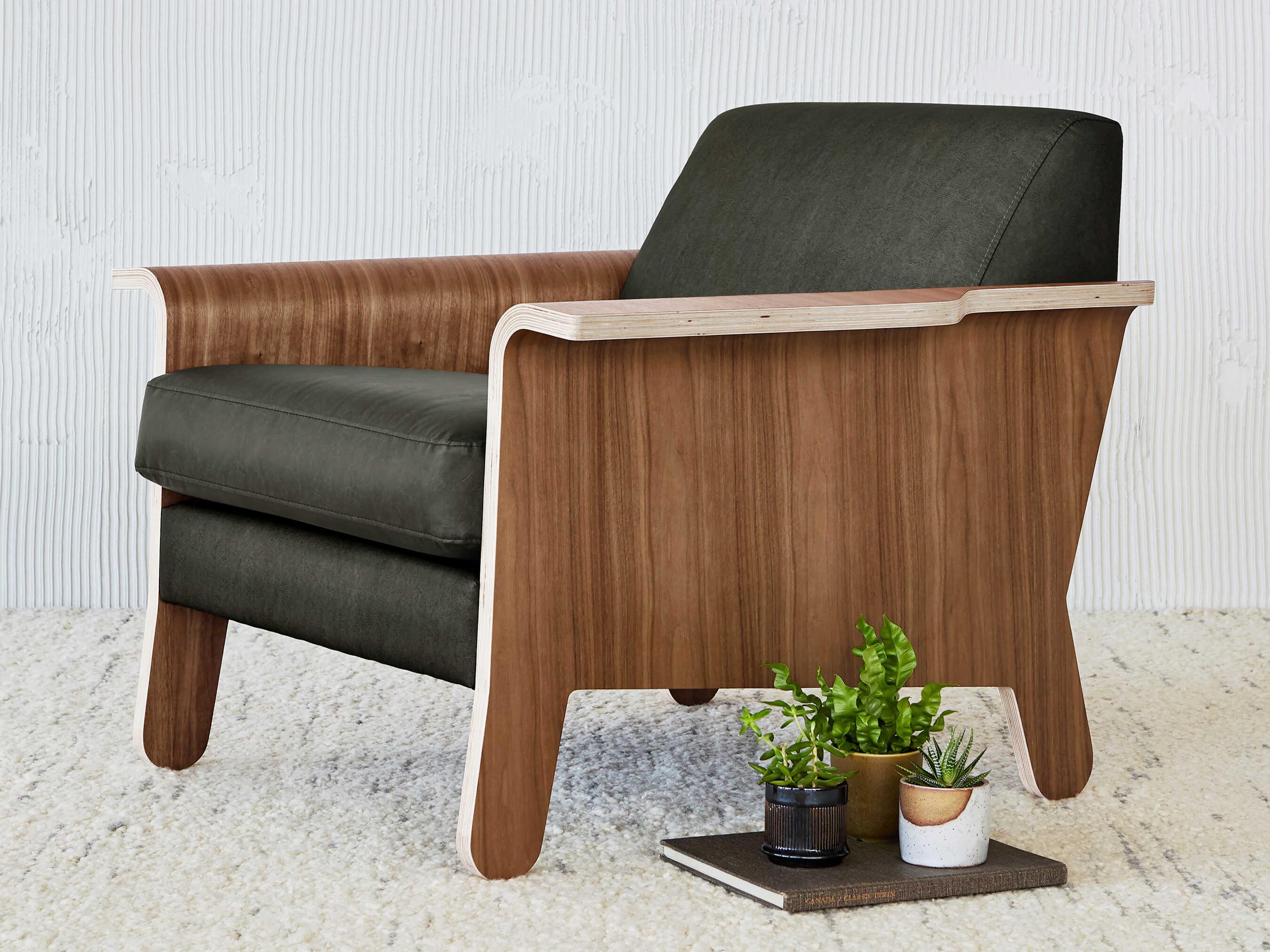 Gus* Modern Lodge Vegan Appleskin Licorice Black Leather Accent Chair