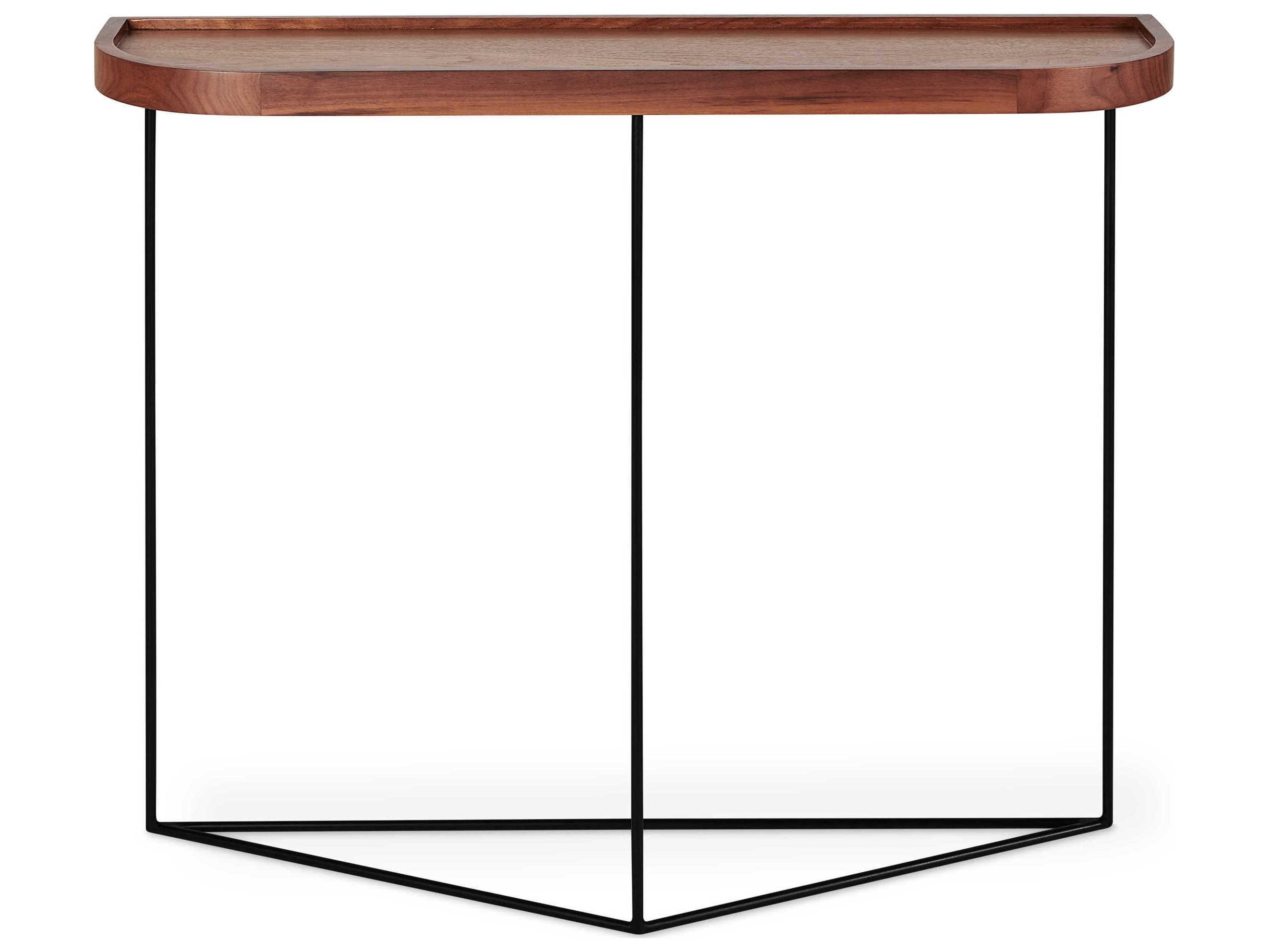 Gus* Modern Porter Demilune Wood Walnut Black Console Table