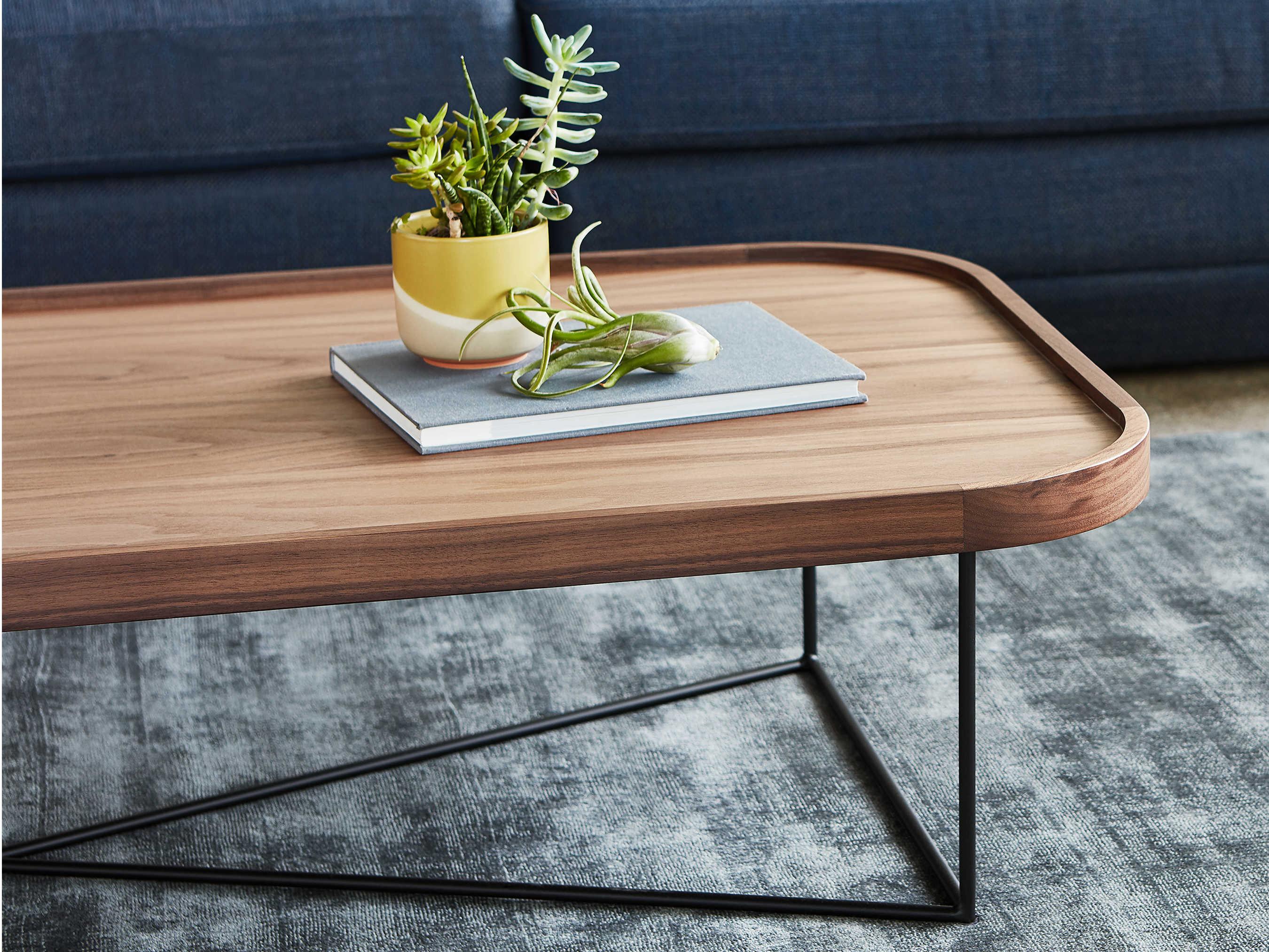 Gus* Modern Porter Rectangular Wood Walnut Black Coffee Table