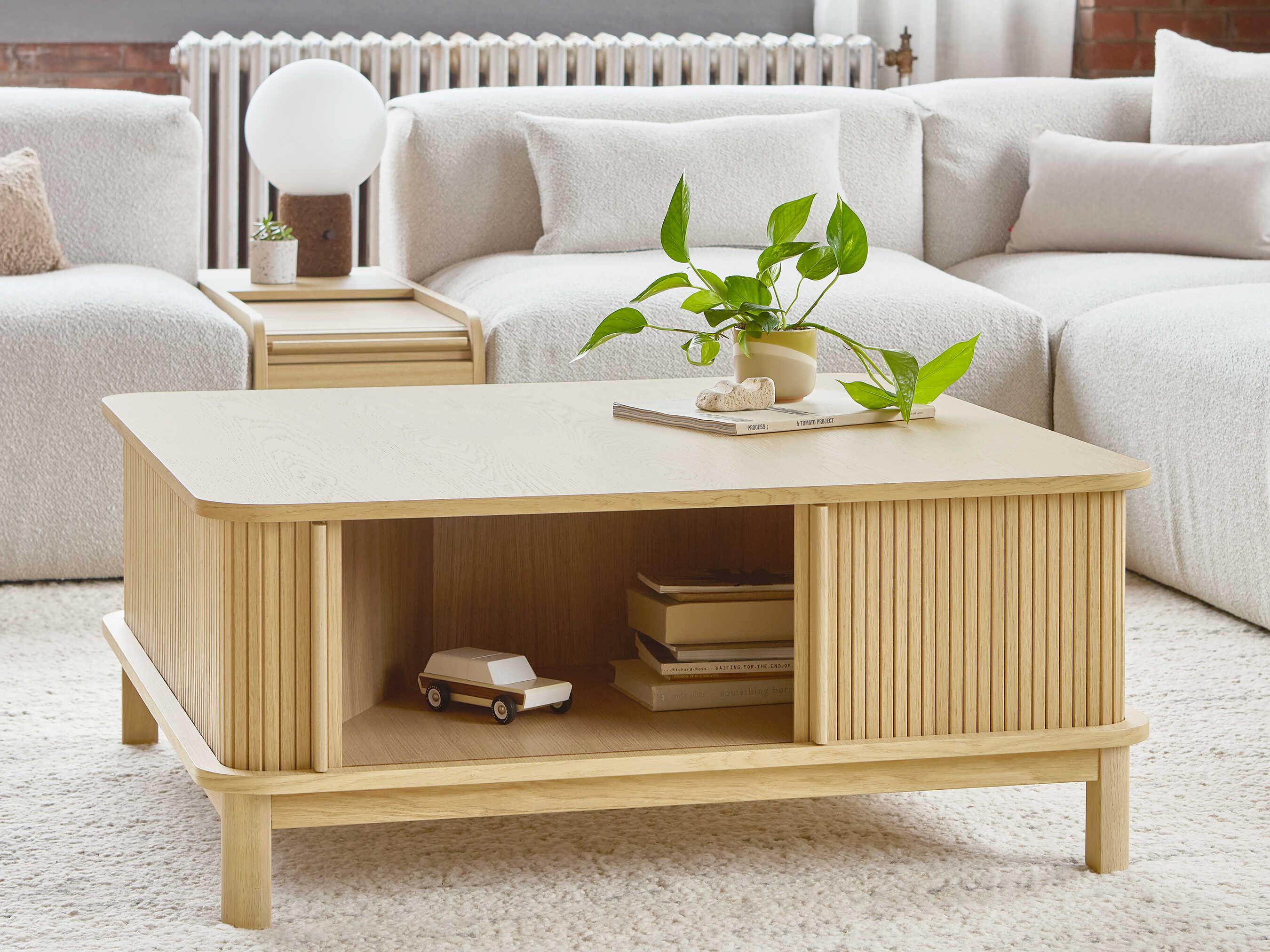 Gus* Modern Ledger Square Wood Vintage Oak Coffee Table