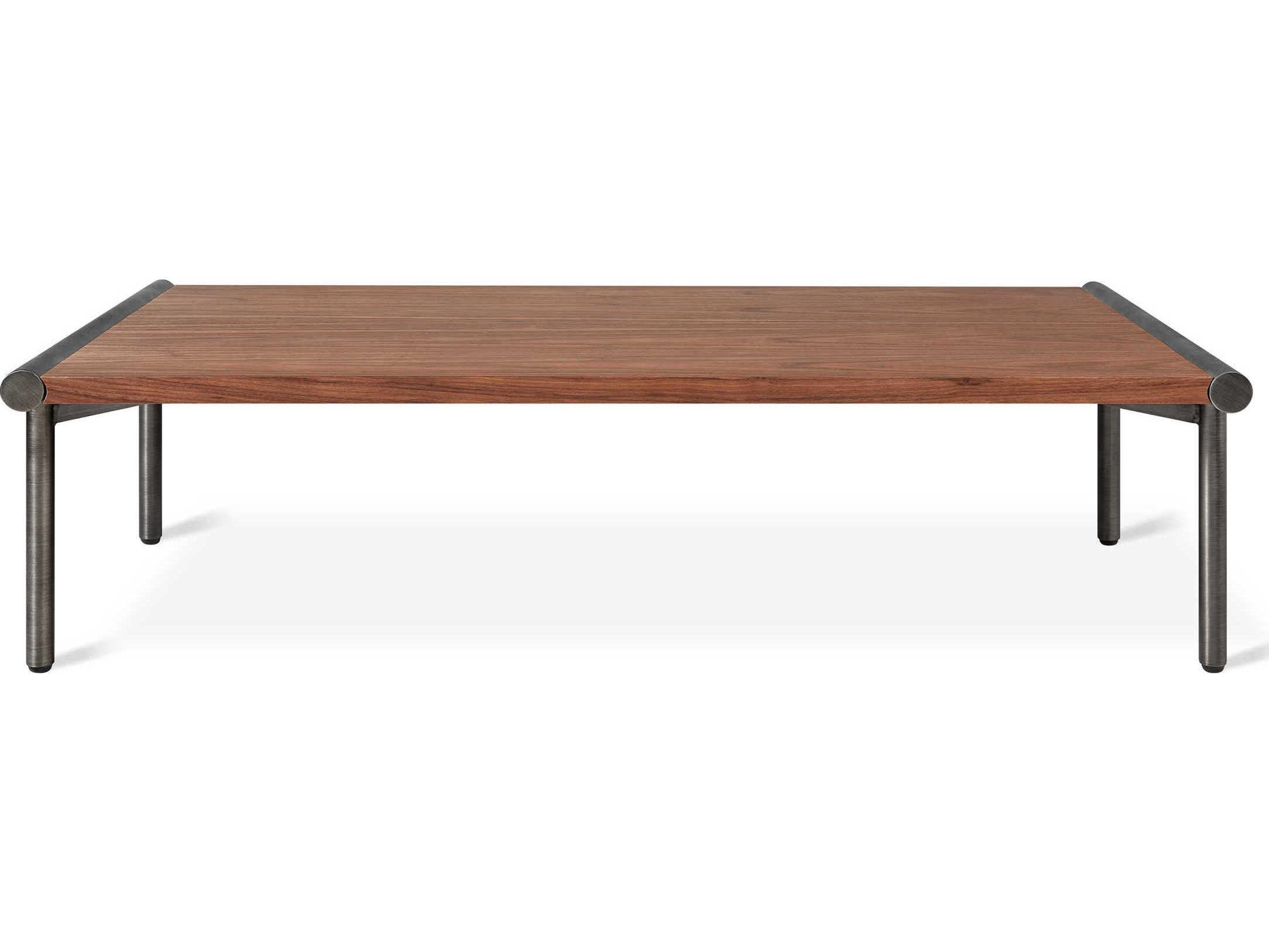 Gus* Modern Manifold Rectangular Wood Walnut Pewter Coffee Table