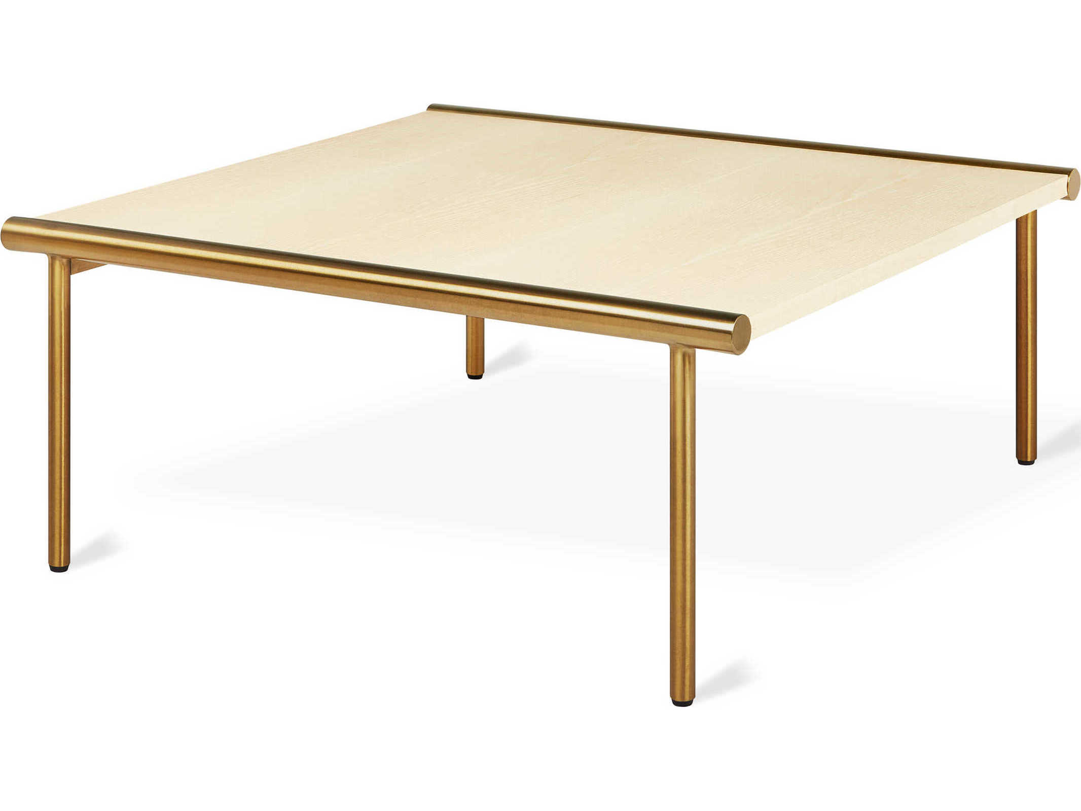 Gus* Modern Manifold Square Wood Blonde Ash Brass Coffee Table