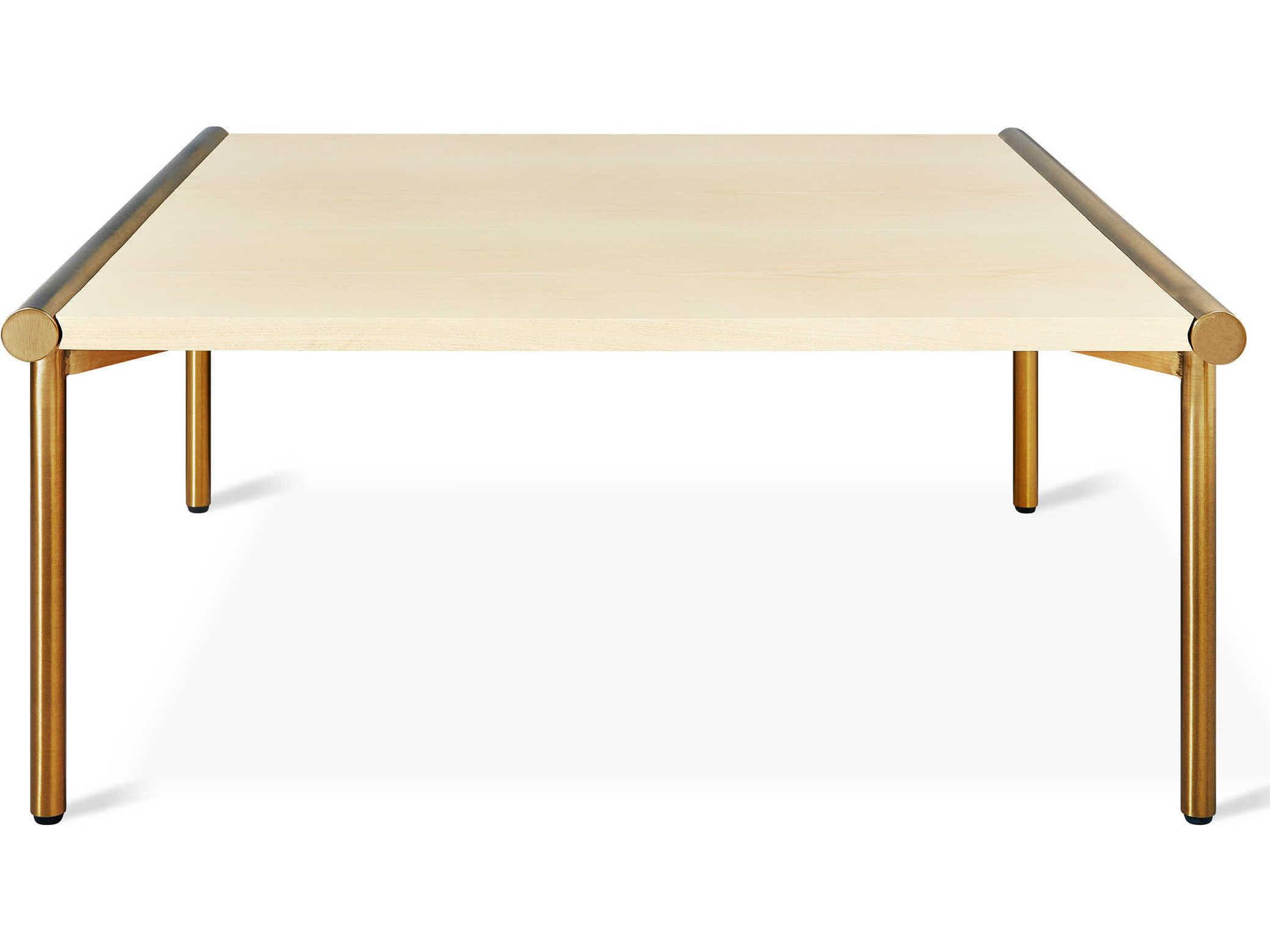 Gus* Modern Manifold Square Wood Blonde Ash Brass Coffee Table