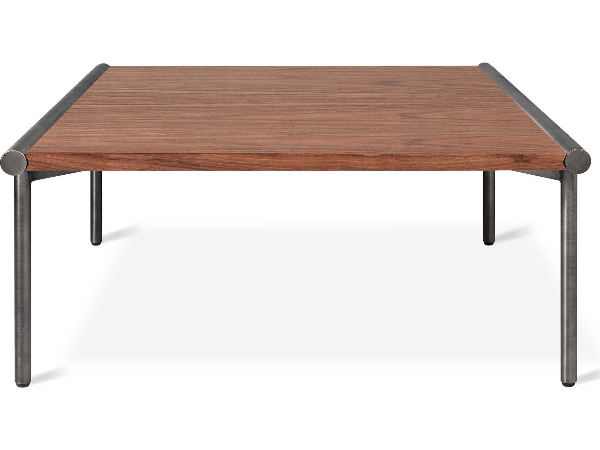 Gus* Modern Manifold Square Wood Walnut Pewter Coffee Table