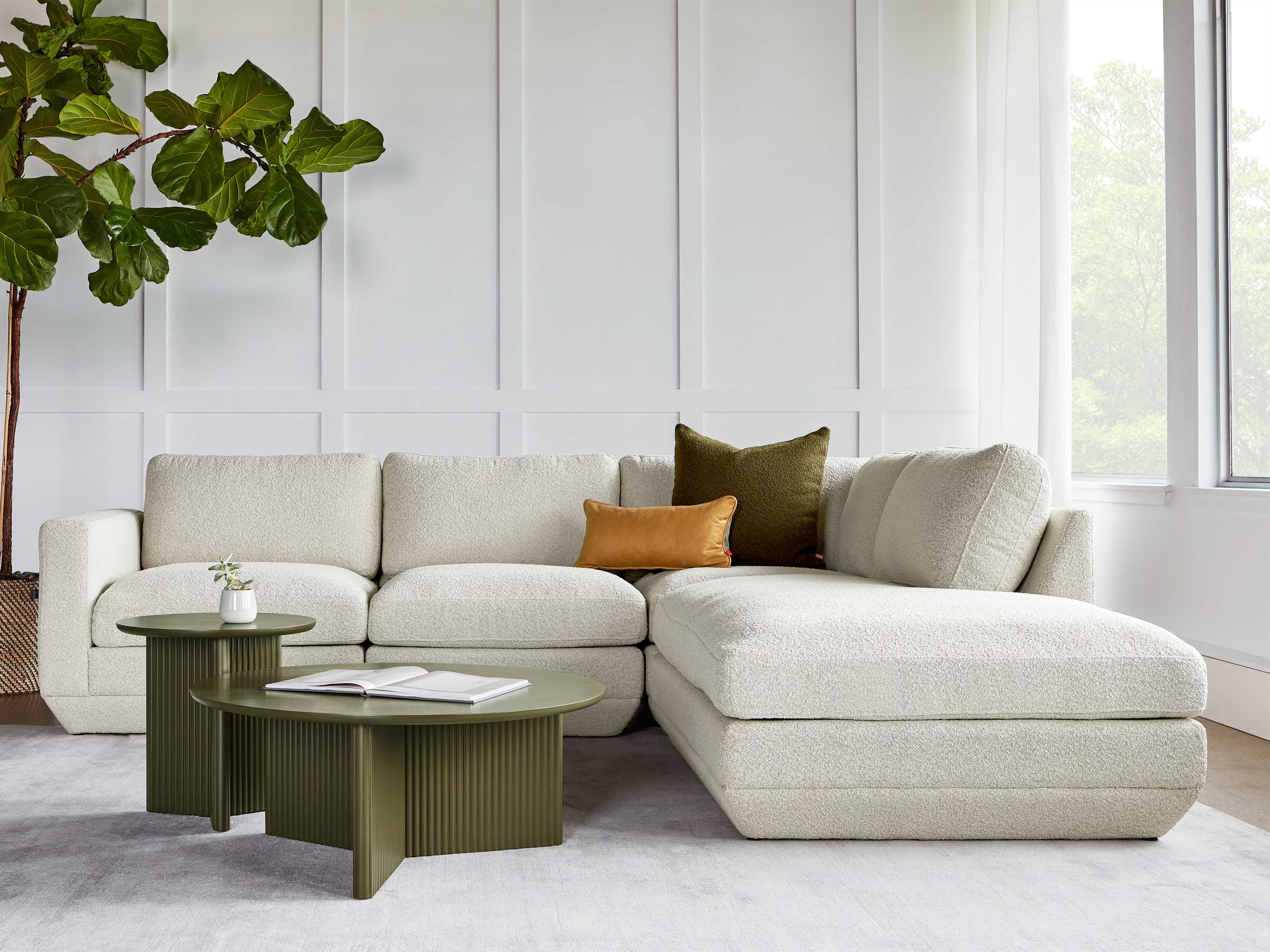 Gus* Modern Odeon Round Wood Olive Coffee Table