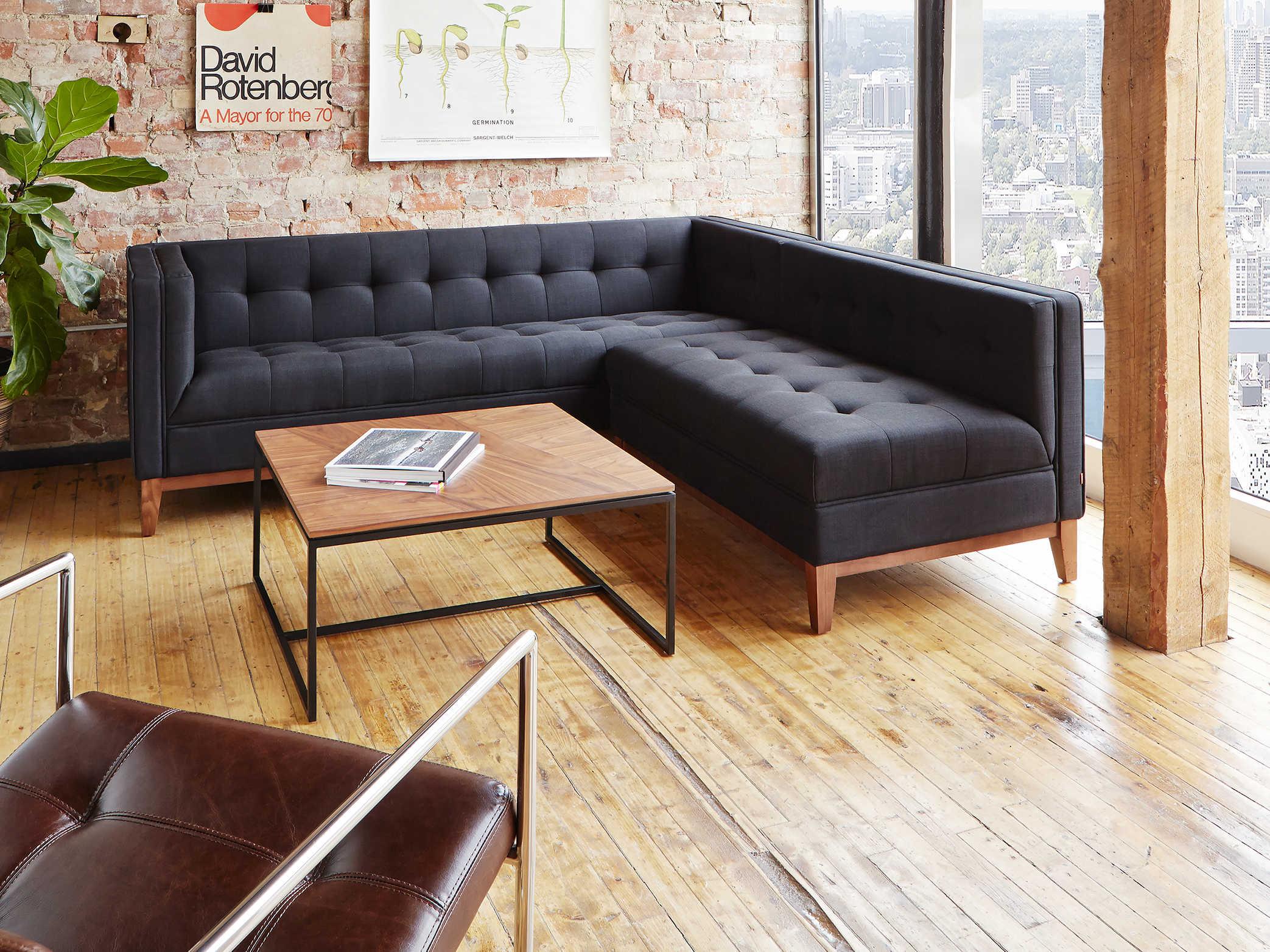 Gus* Modern Tobias Square Wood Walnut Black Coffee Table