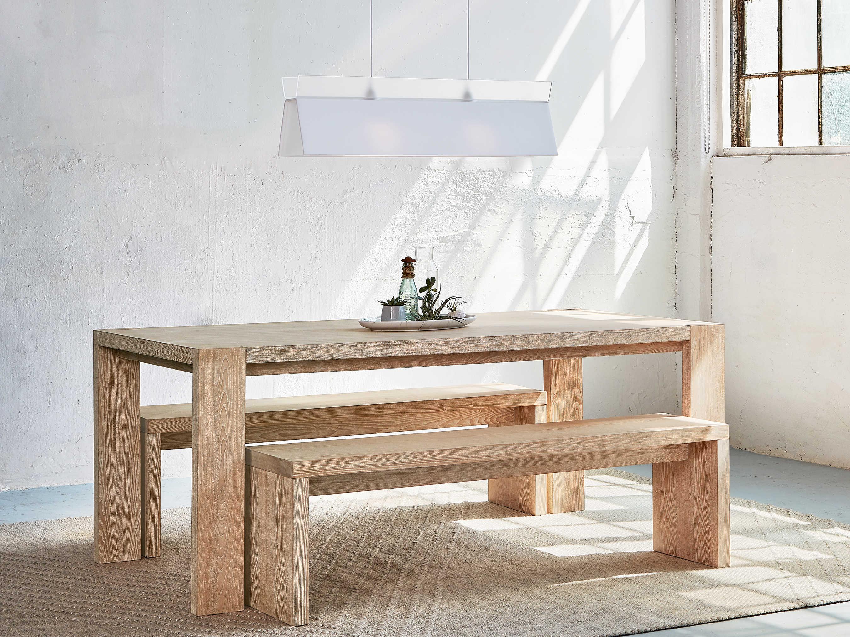 Gus* Modern Plank White Wash Beige Accent Bench