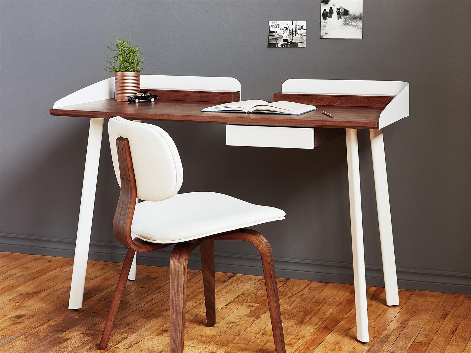 Gus* Modern Gander Walnut White Brown Wood Computer Desk