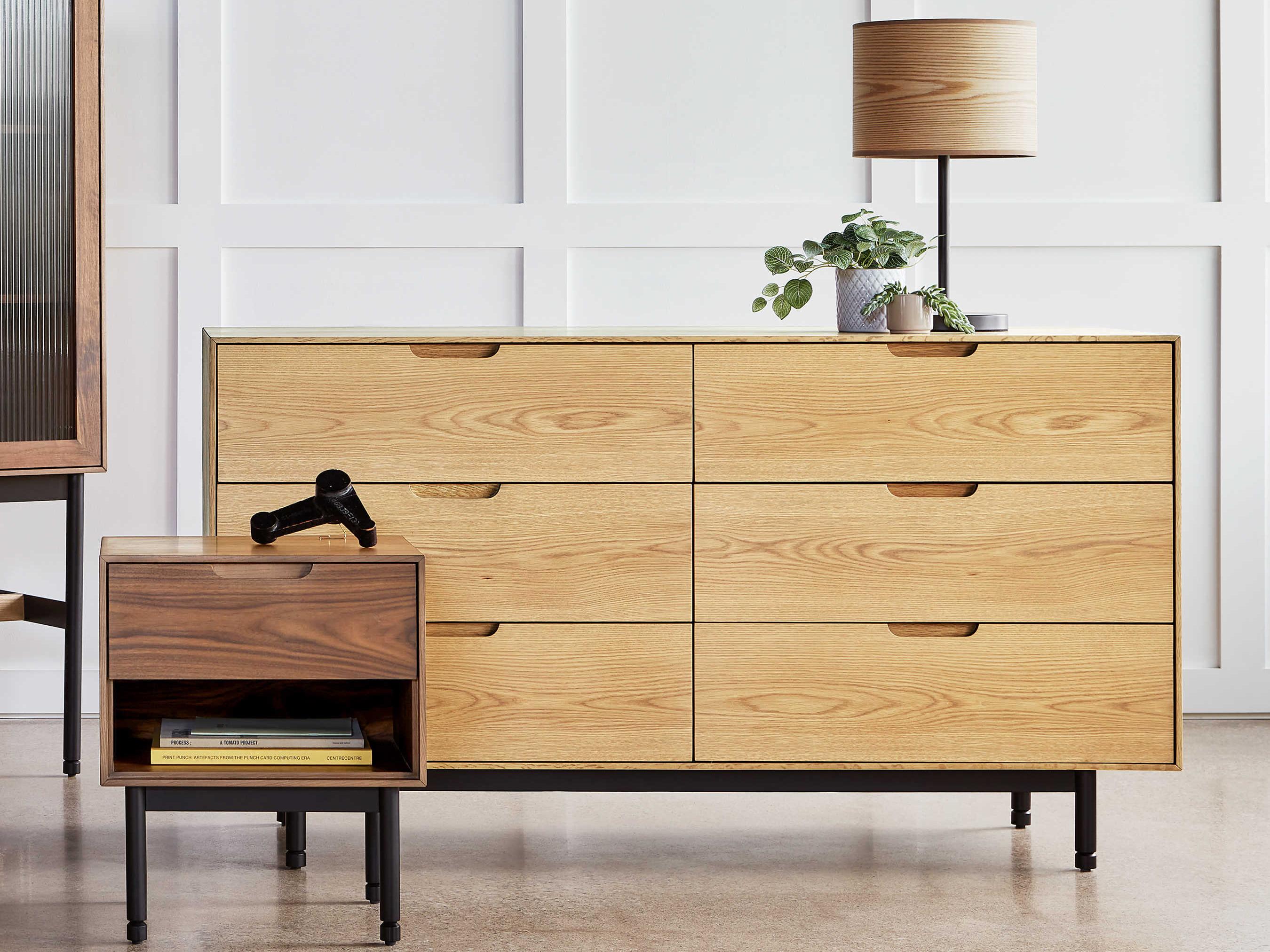 Gus* Modern Munro 6-Drawers Black Oak Wood Double Dresser
