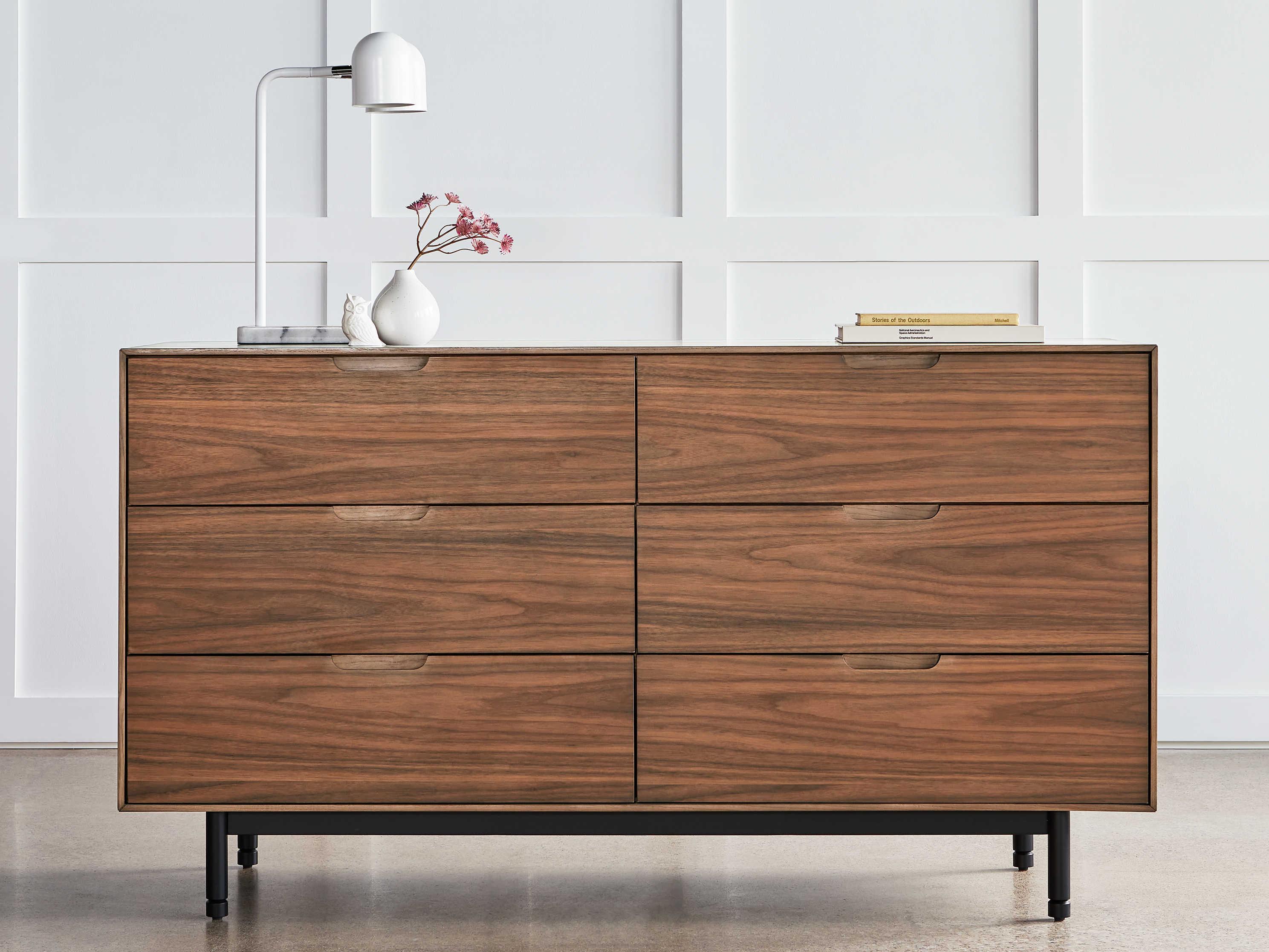 Gus* Modern Munro 6-Drawers Black Walnut Wood Double Dresser