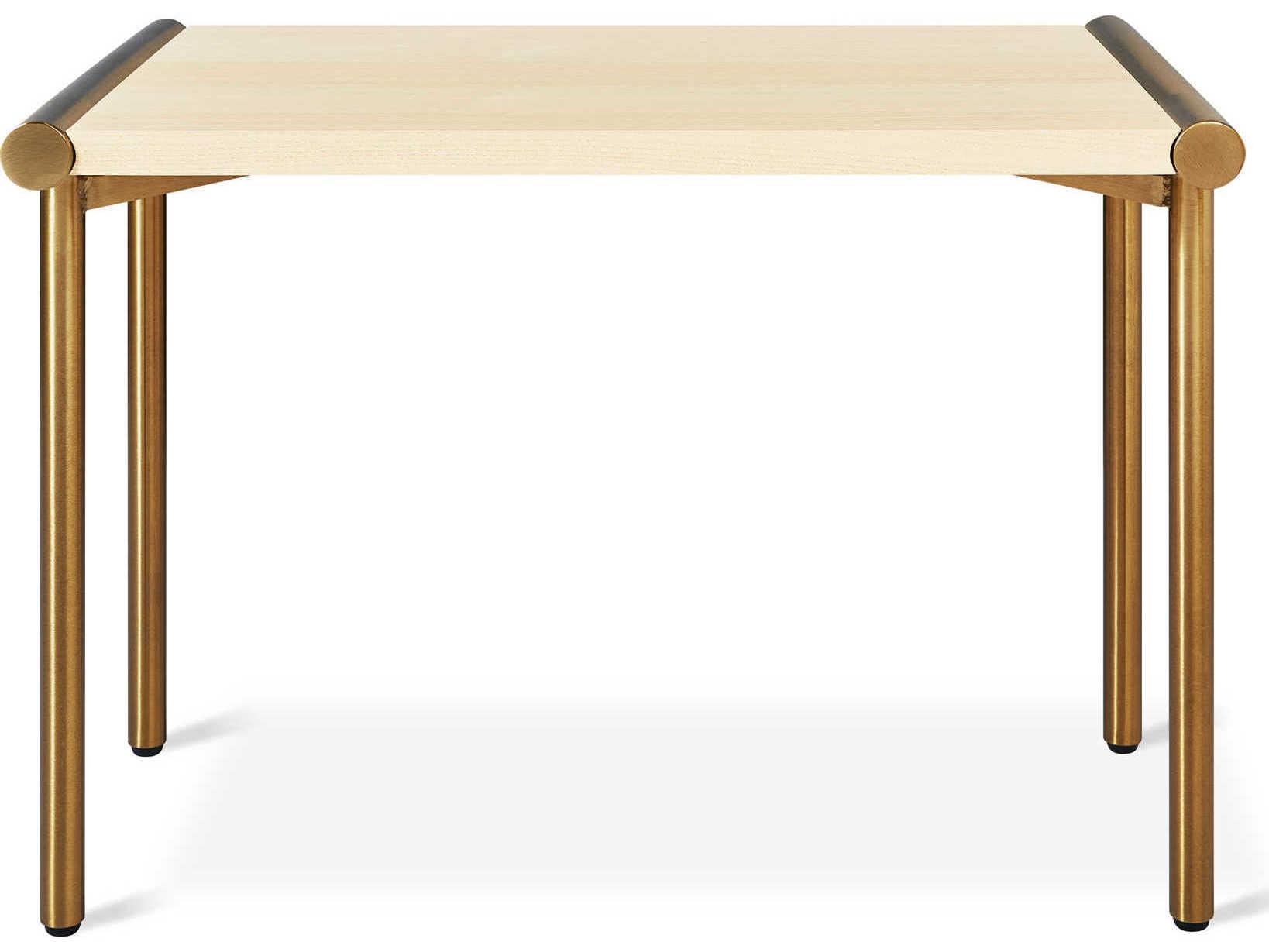 Gus* Modern Manifold Rectangular Wood Blonde Ash Brass End Table