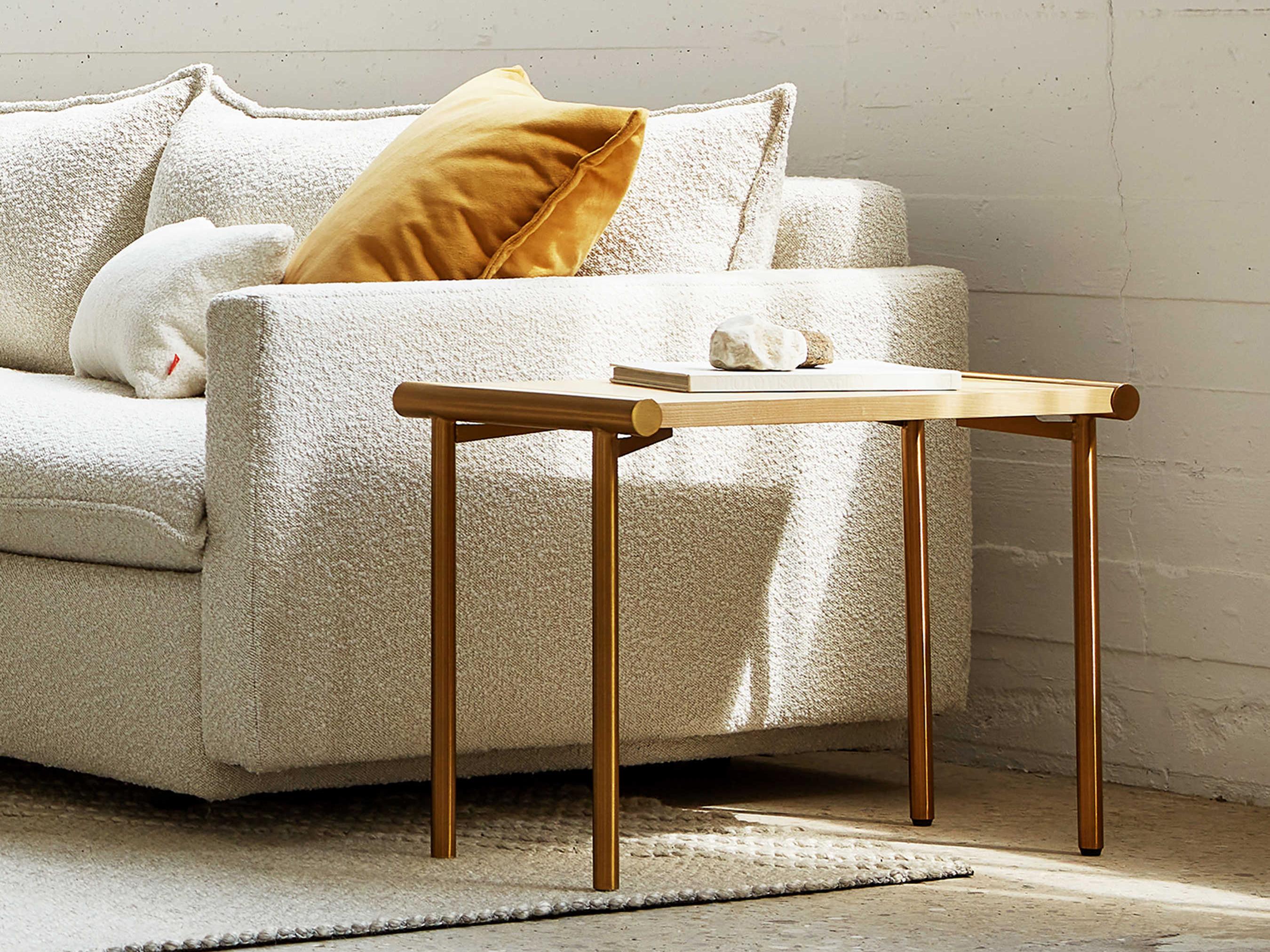 Gus* Modern Manifold Rectangular Wood Blonde Ash Brass End Table