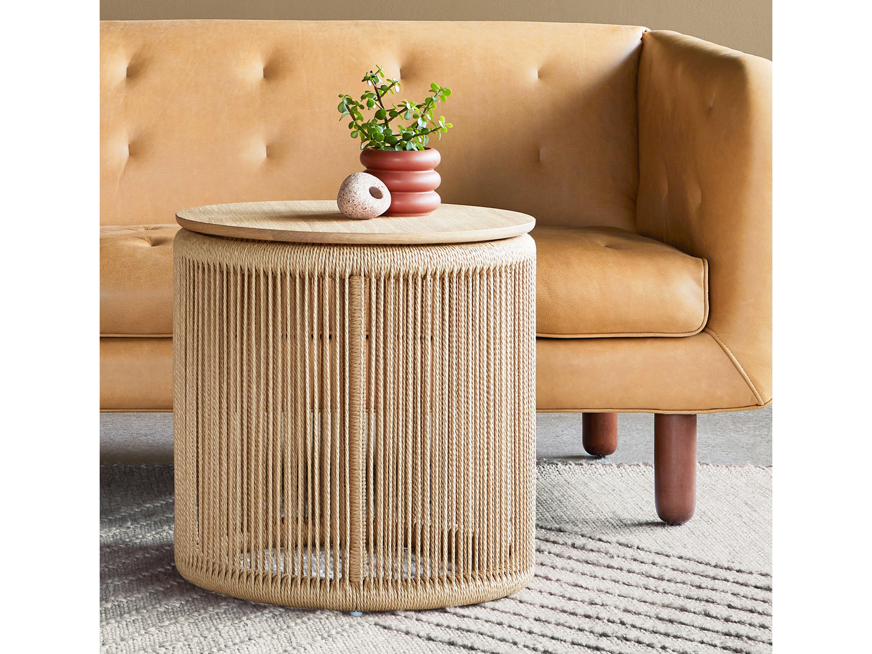 Gus* Modern Palma Round Wood White Oak End Table