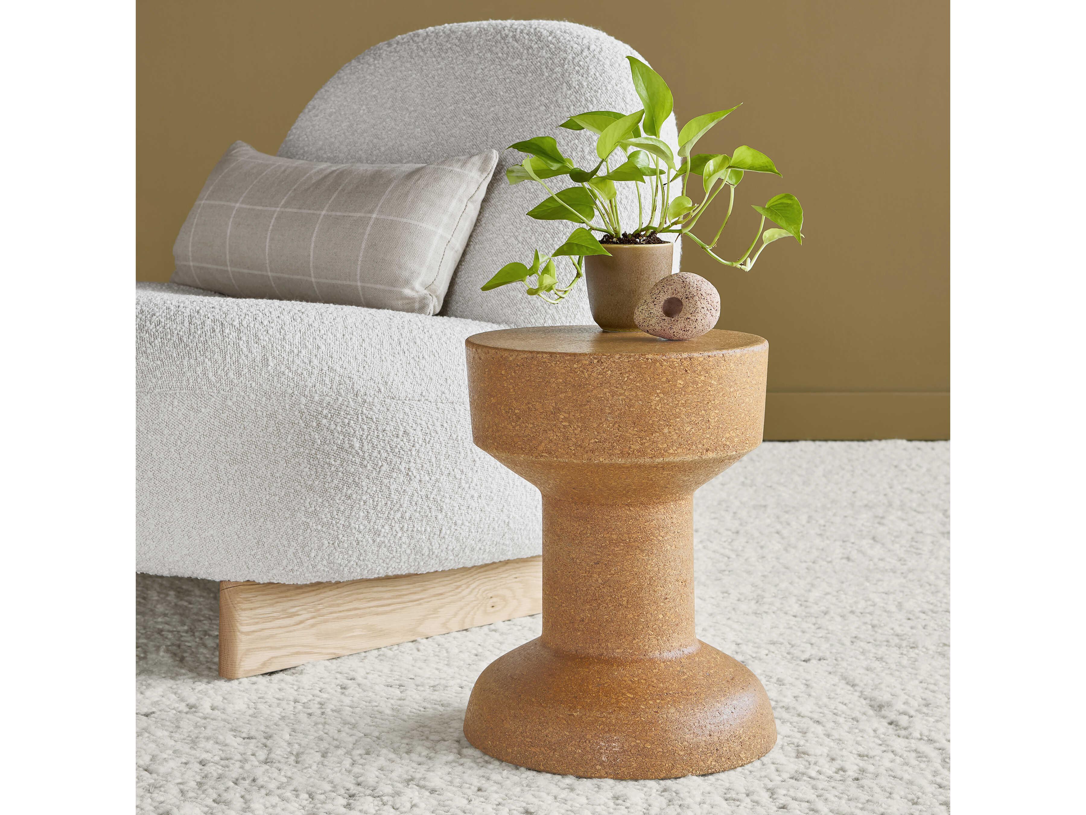 Gus* Modern Trophy Round Wood Cork Honey End Table