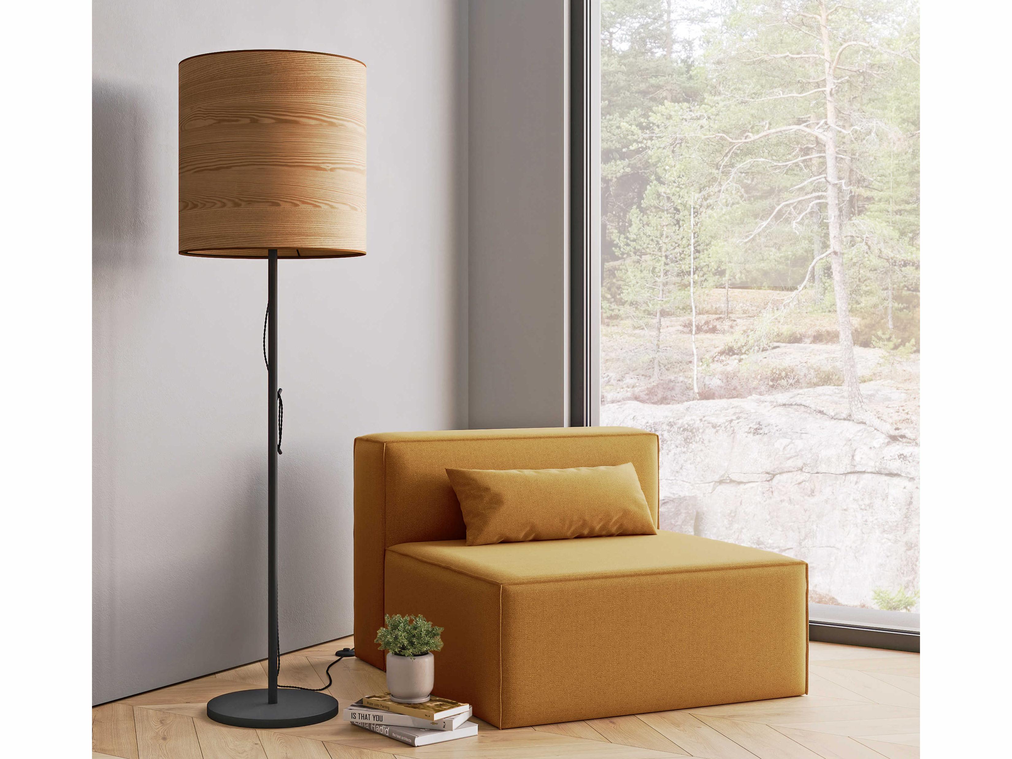 Gus* Modern Milton Ash Veneer Black Brown Floor Lamp