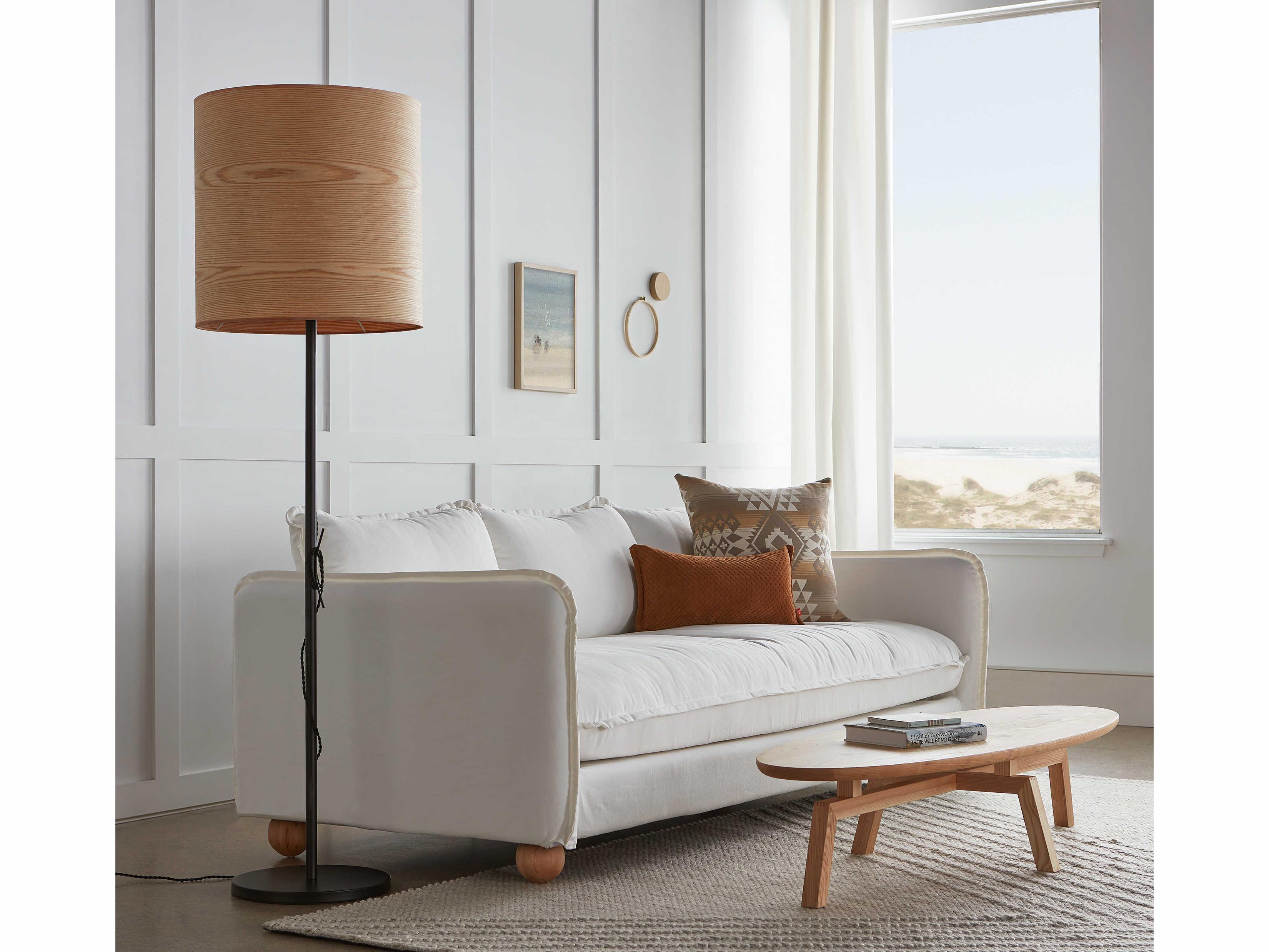 Gus* Modern Milton Ash Veneer Black Brown Floor Lamp