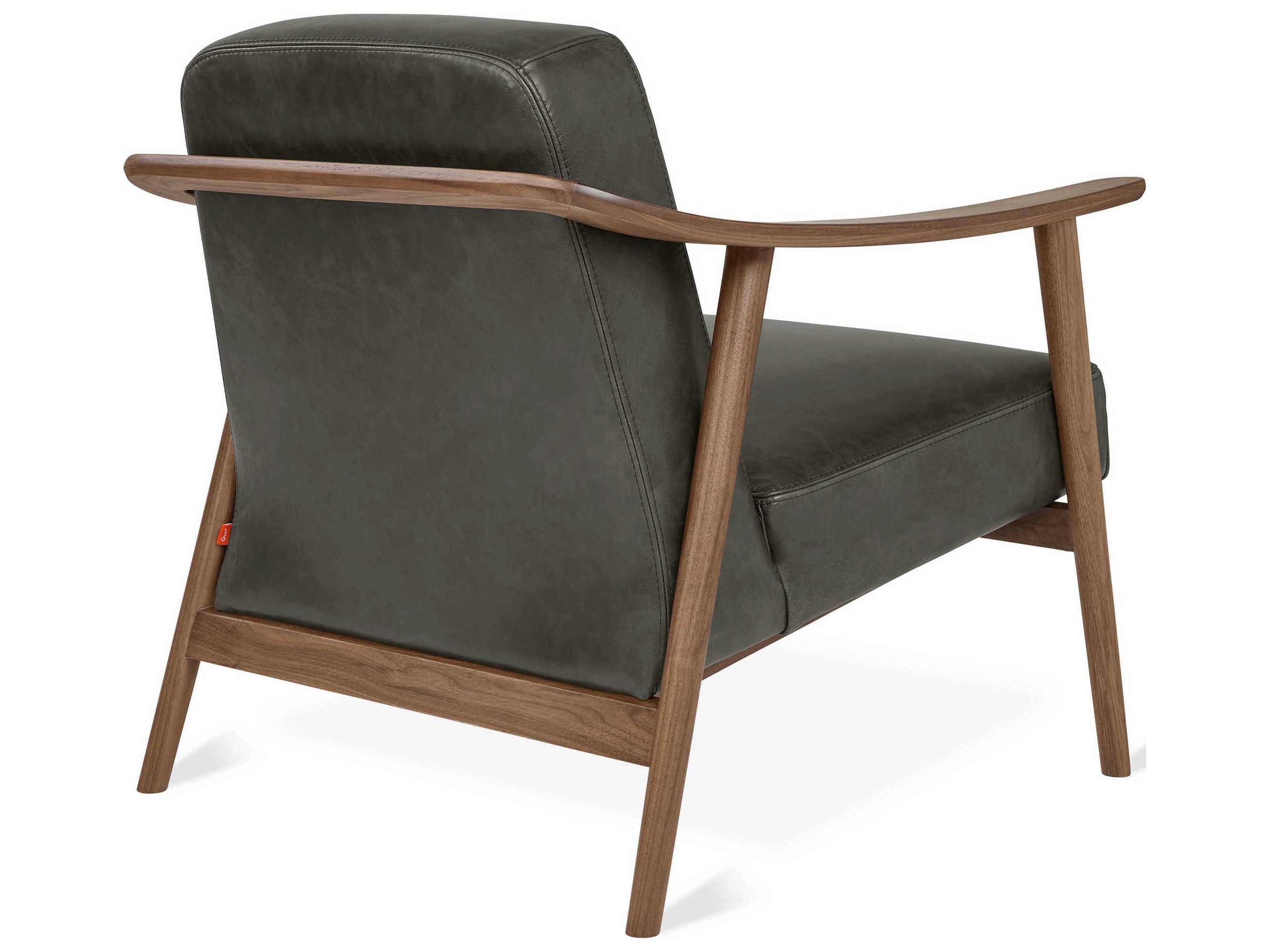 Gus* Modern Baltic Tucson Charcoal Walnut Black Leather Accent Chair