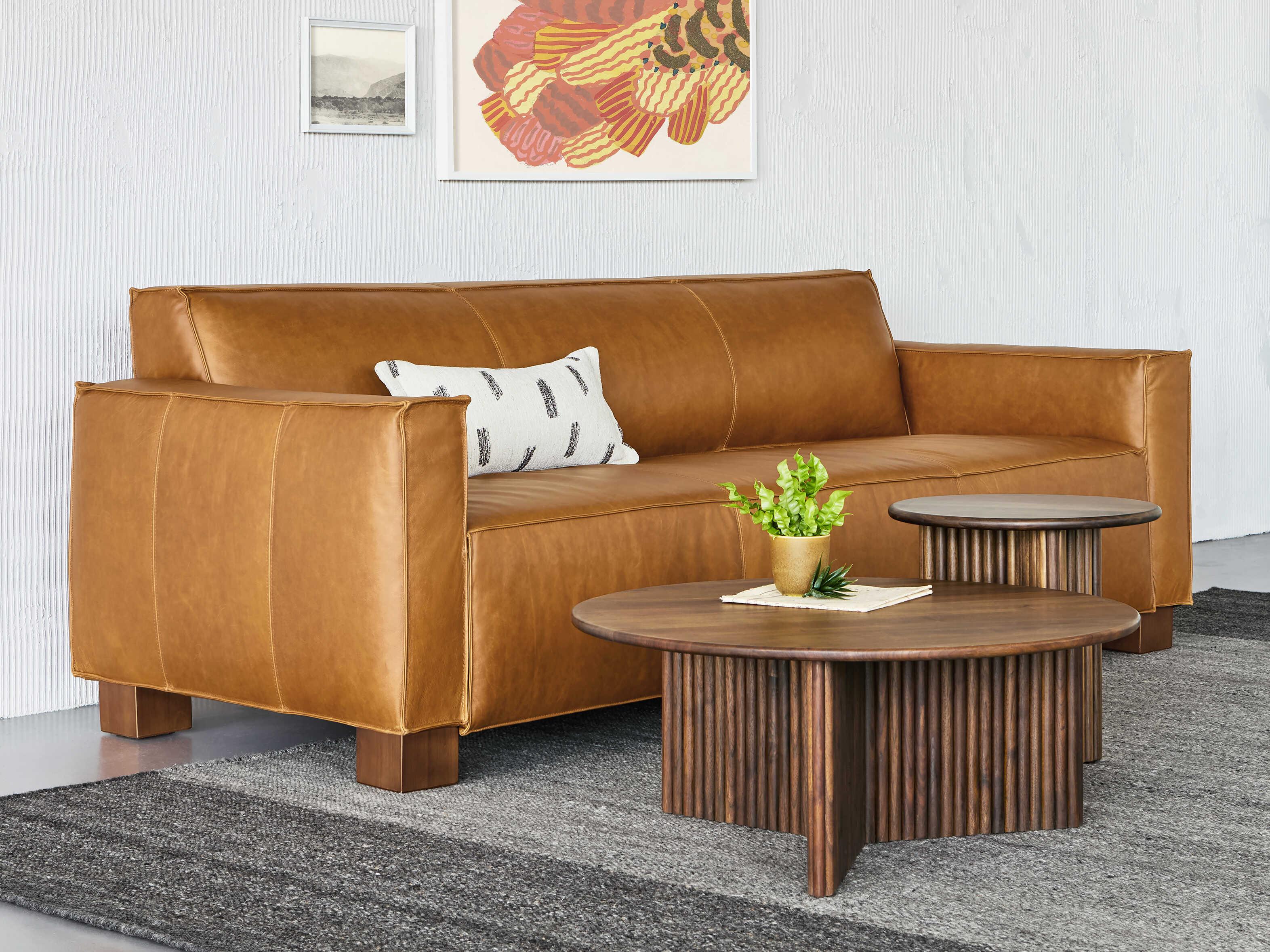 Gus* Modern Cabot Tucson Sienna Leather Brown Sofa