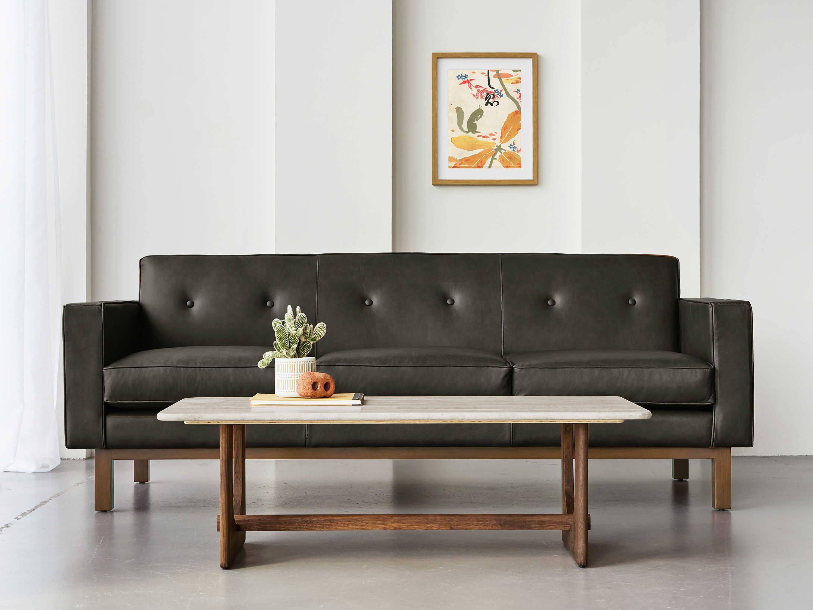 Gus* Modern Embassy Tucson Char Leather Black Sofa