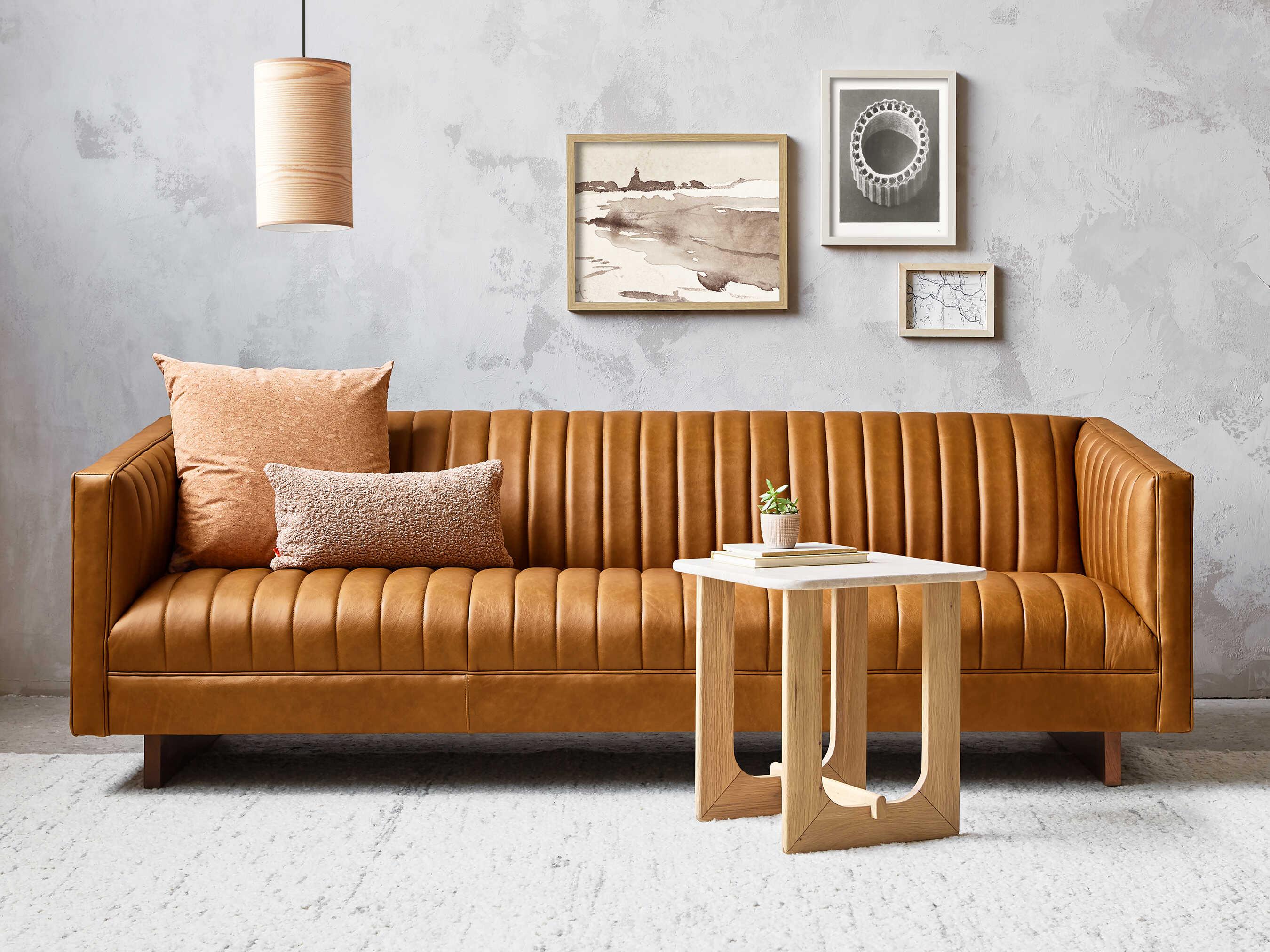 Gus* Modern Wallace Sienna Leather Brown Upholstered Sofa