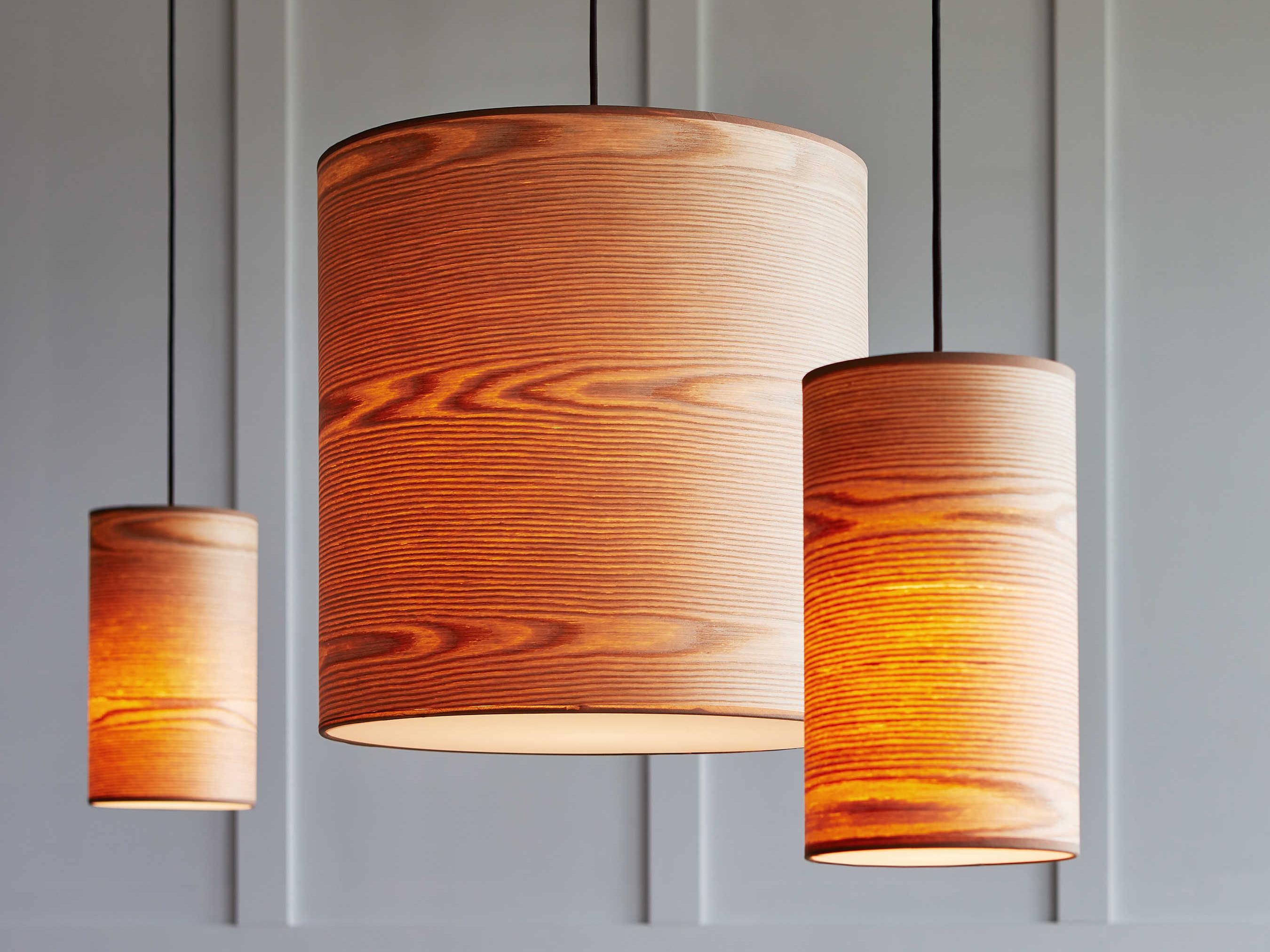 Gus* Modern Milton 1-Light Ash Veneer Black Brown Cylinder Linear Pendant