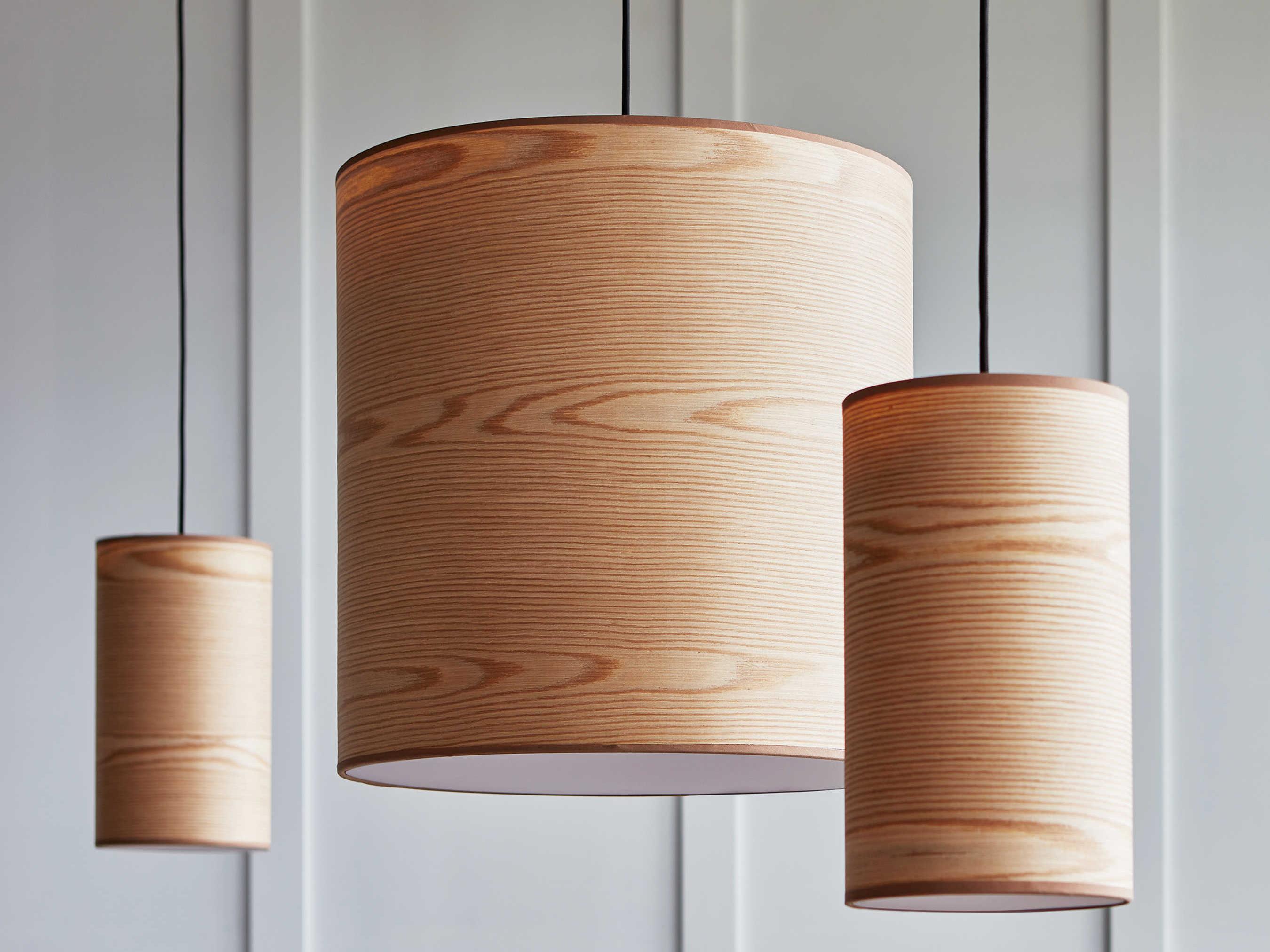 Gus* Modern Milton 1-Light Ash Veneer Black Brown Cylinder Linear Mini Pendant