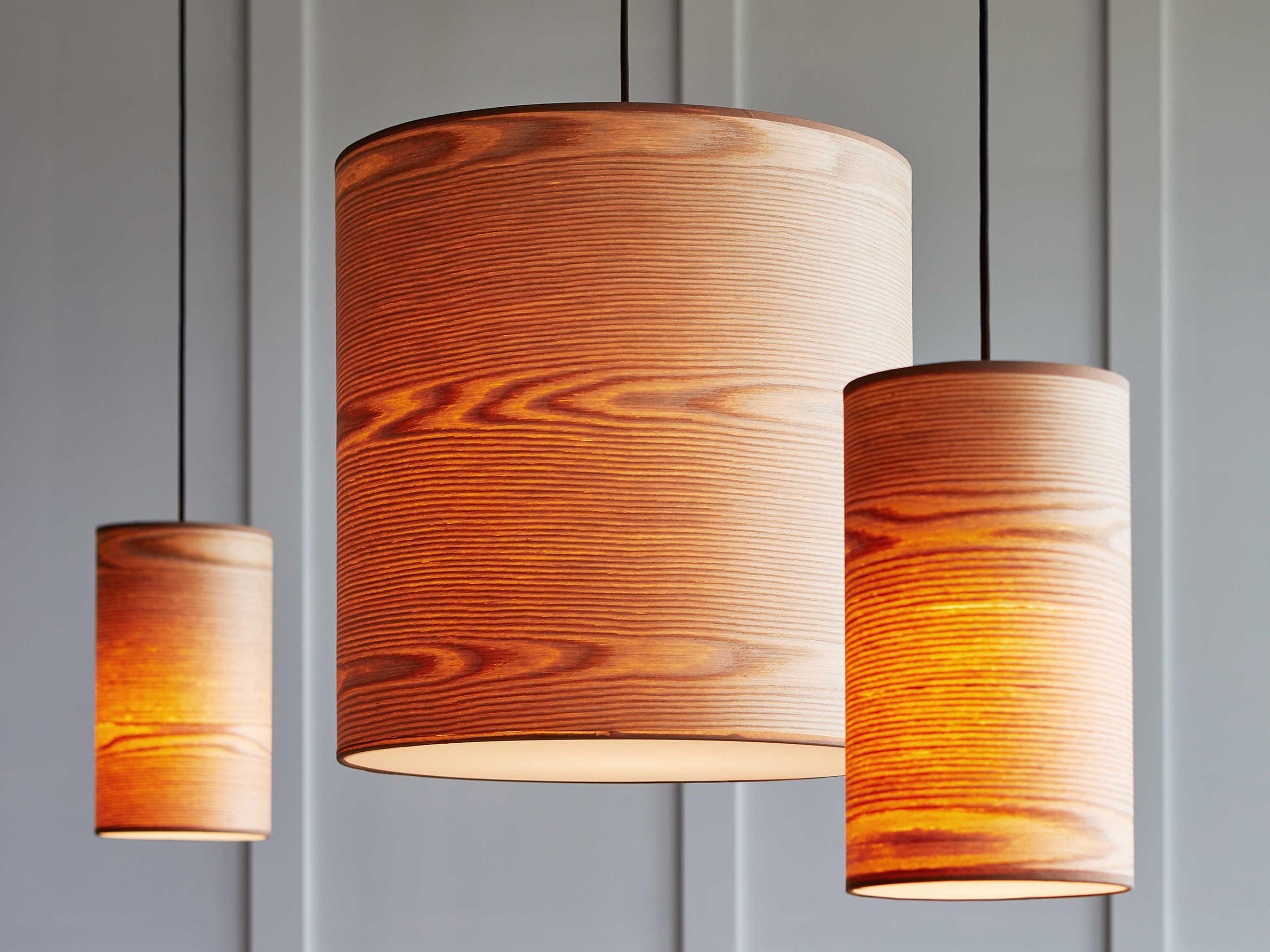 Gus* Modern Milton 1-Light Ash Veneer Black Brown Cylinder Linear Mini Pendant