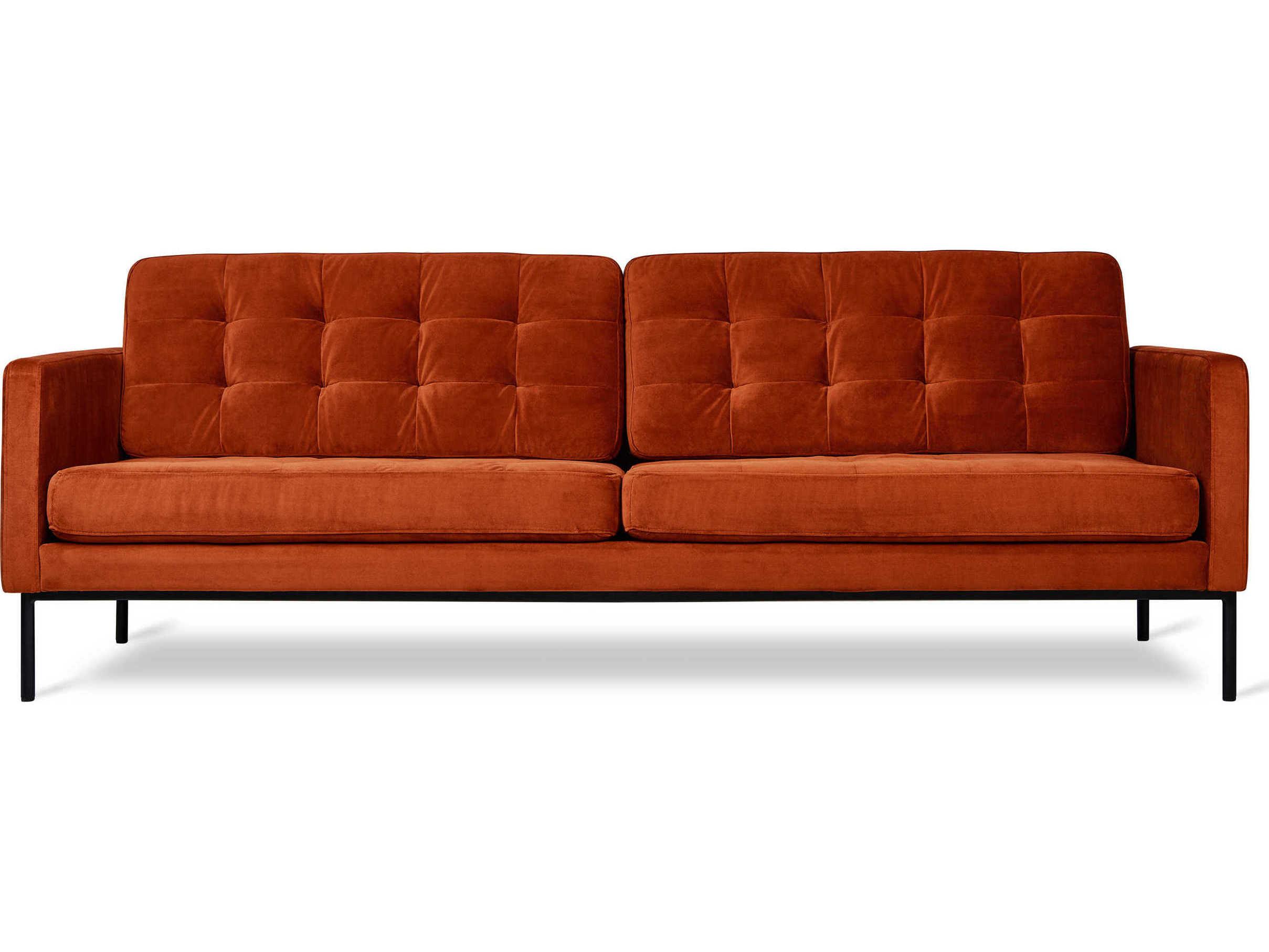 Gus* Modern Towne Tufted Velvet Russet Orange Sofa