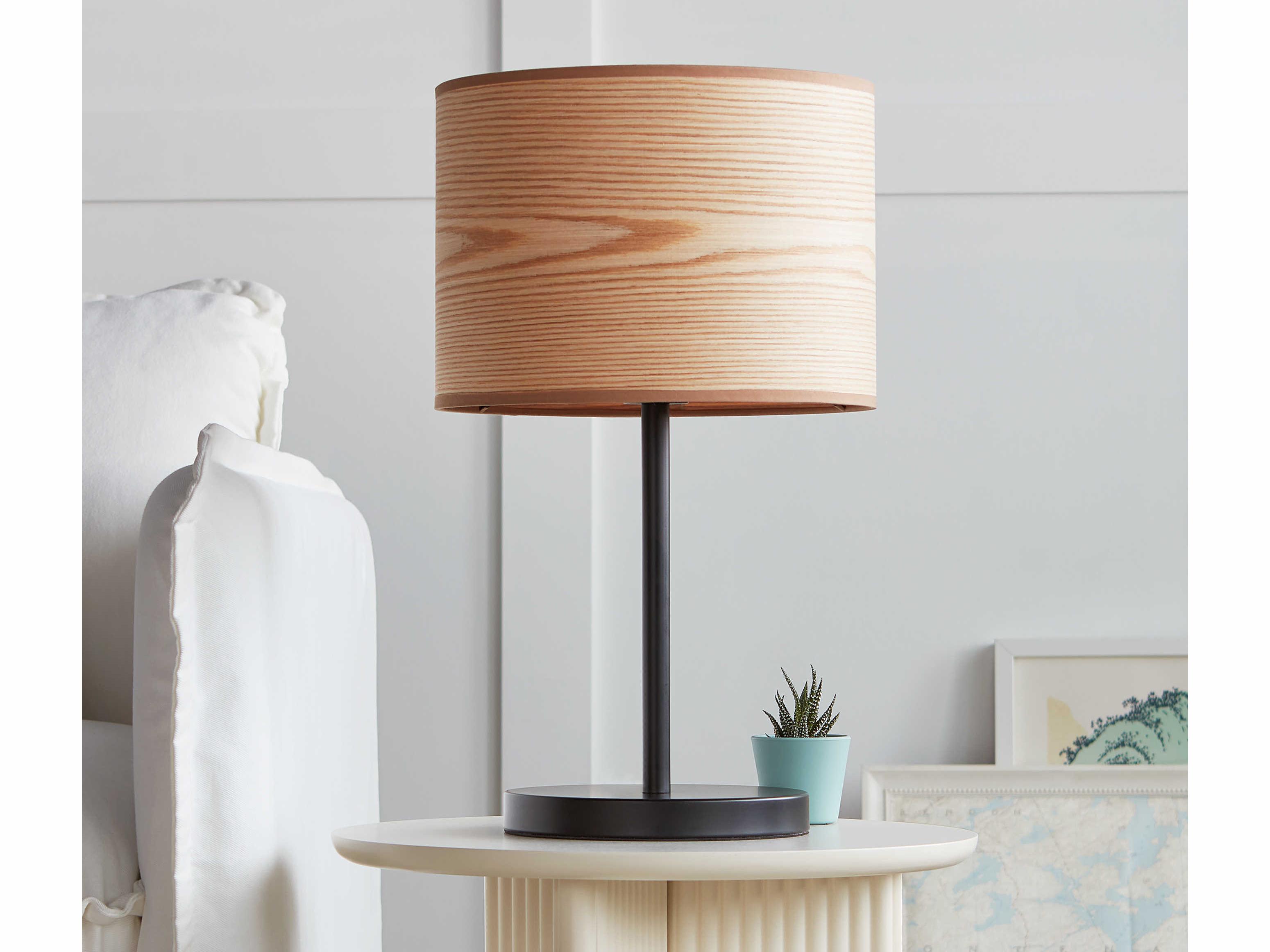 Gus* Modern Milton Ash Veneer Black Brown Table Lamp