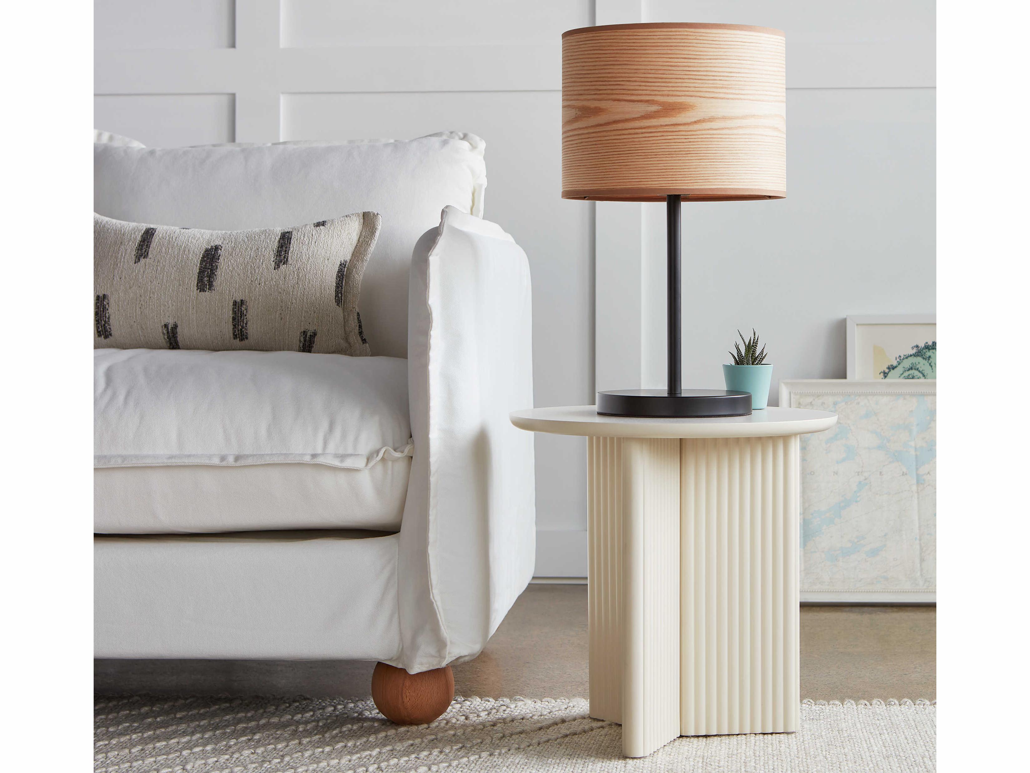 Gus* Modern Milton Ash Veneer Black Brown Table Lamp