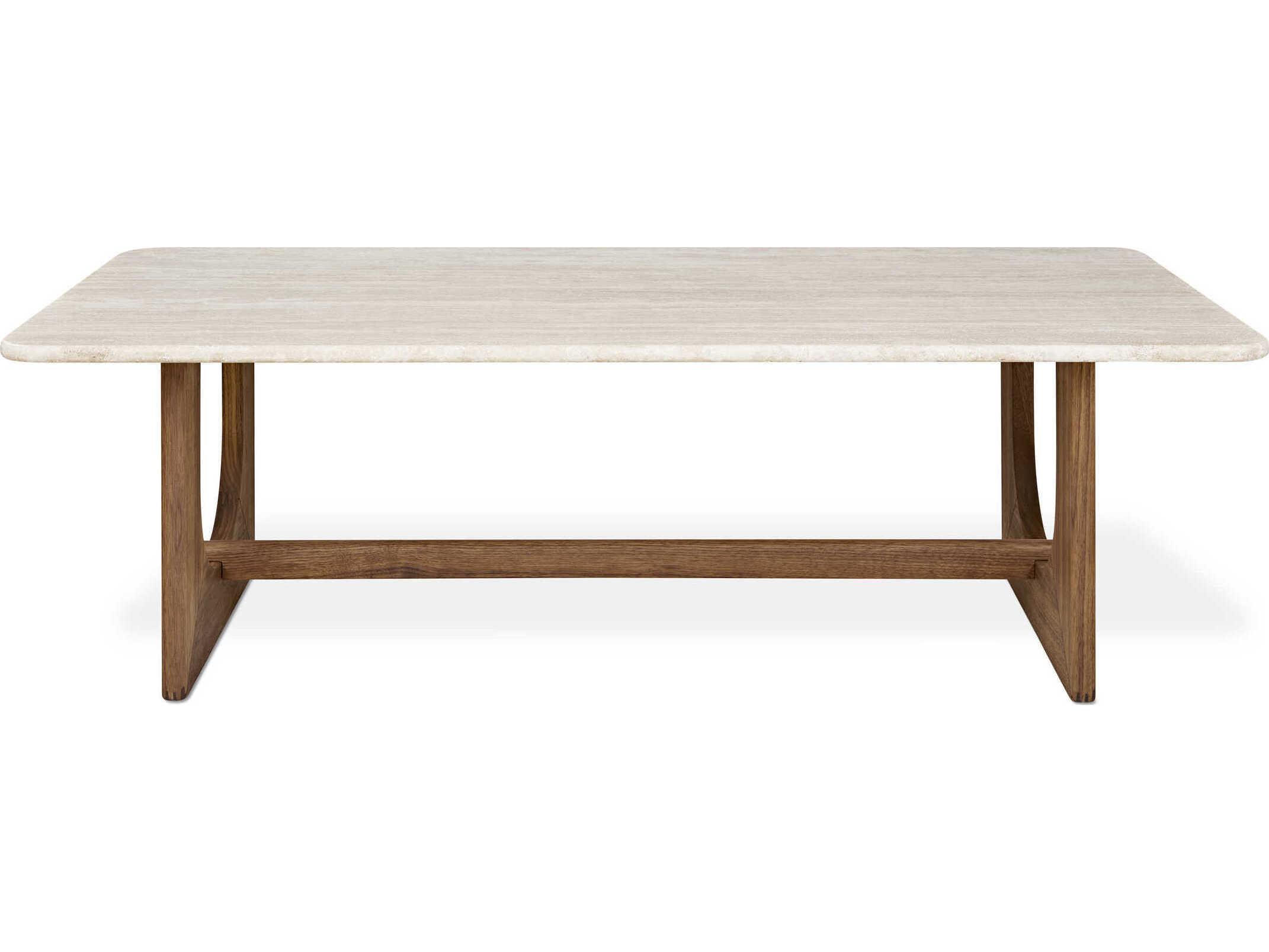 Gus* Modern Portico Rectangular Stone Classic Walnut Travertine Natural Coffee Table
