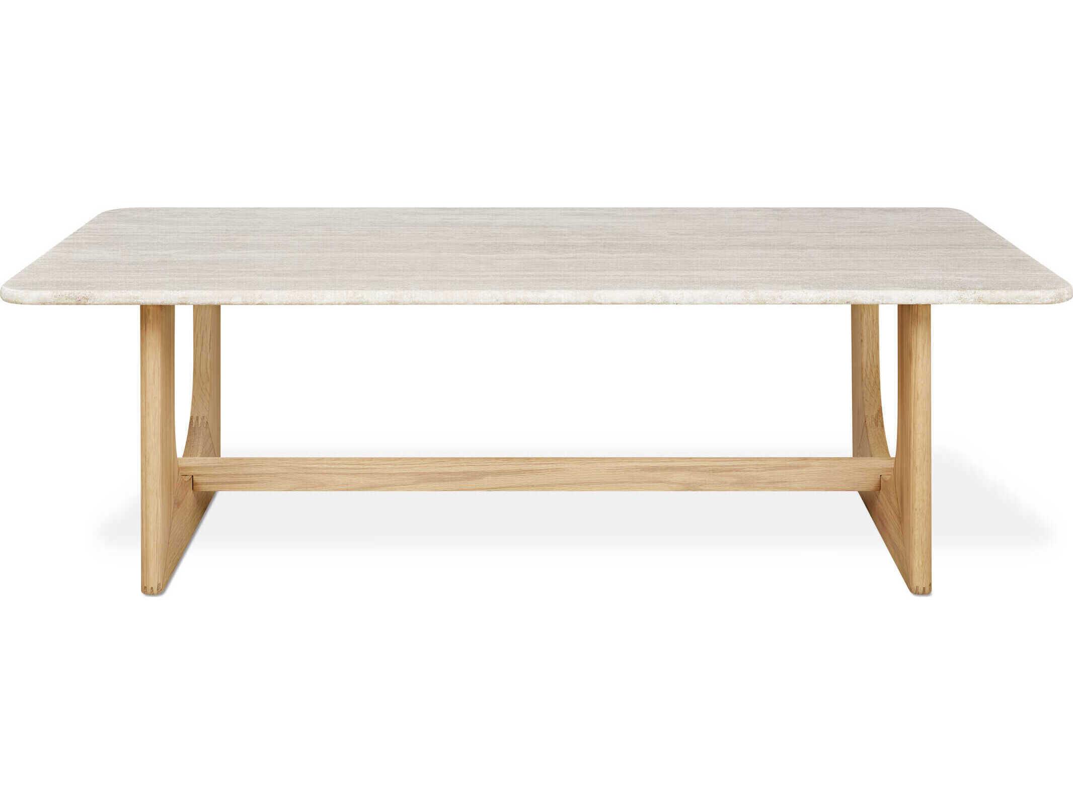 Gus* Modern Portico Rectangular Stone White Oak Travertine Natural Coffee Table