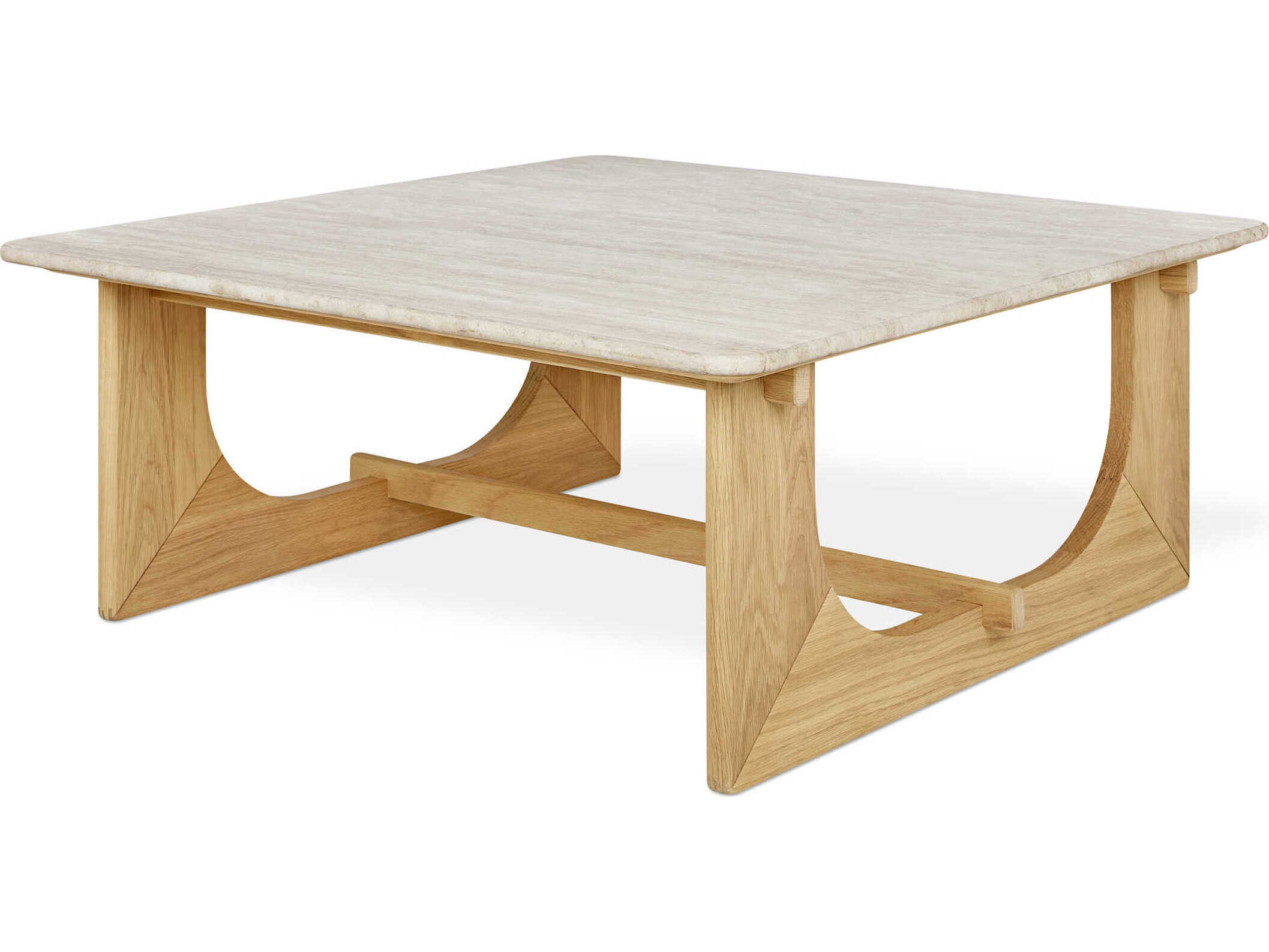 Gus* Modern Portico Square Stone White Oak Travertine Natural Coffee Table