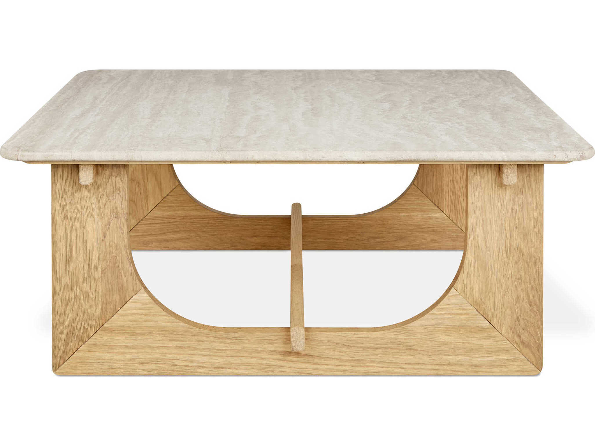 Gus* Modern Portico Square Stone White Oak Travertine Natural Coffee Table