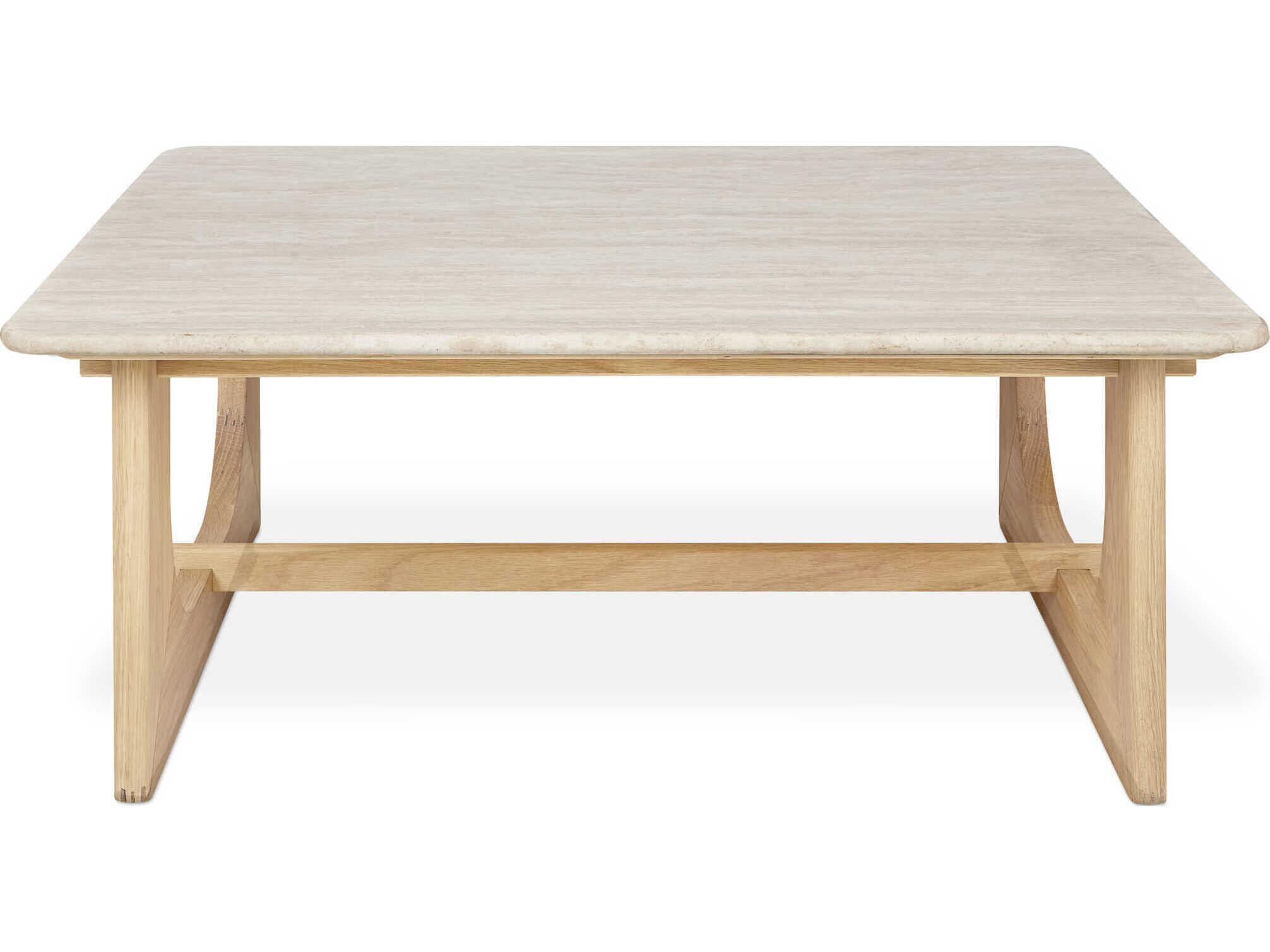 Gus* Modern Portico Square Stone White Oak Travertine Natural Coffee Table