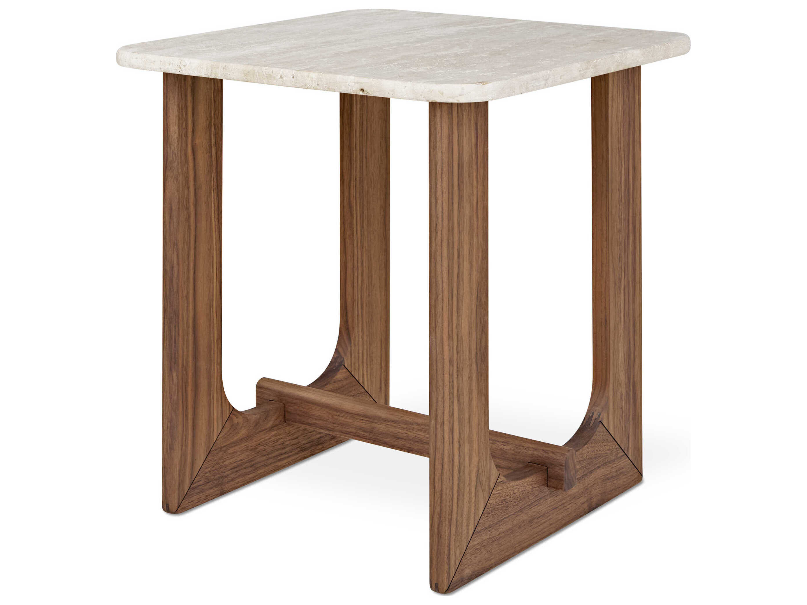 Gus* Modern Portico Square Stone Classic Walnut Travertine Natural End Table