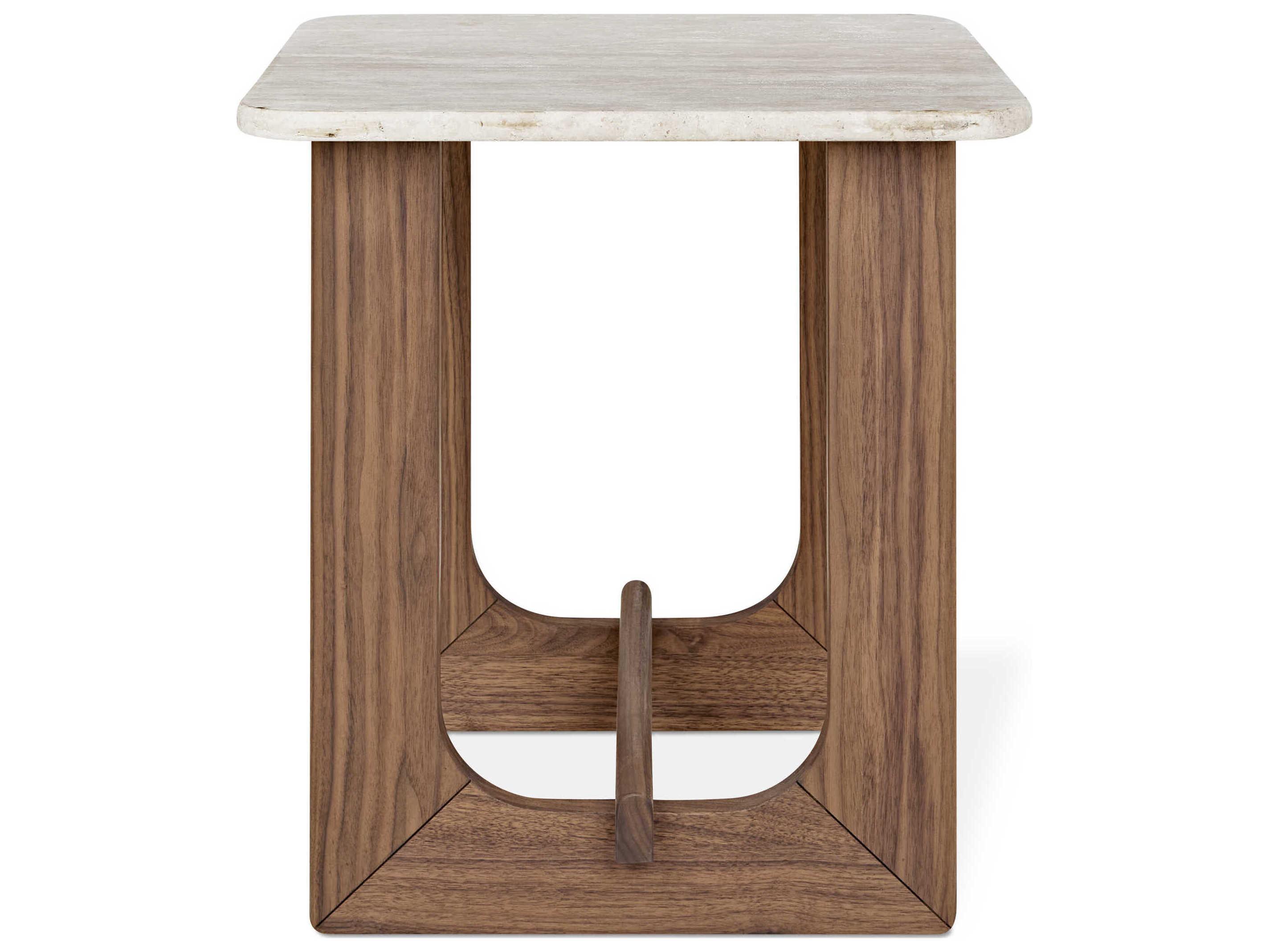 Gus* Modern Portico Square Stone Classic Walnut Travertine Natural End Table