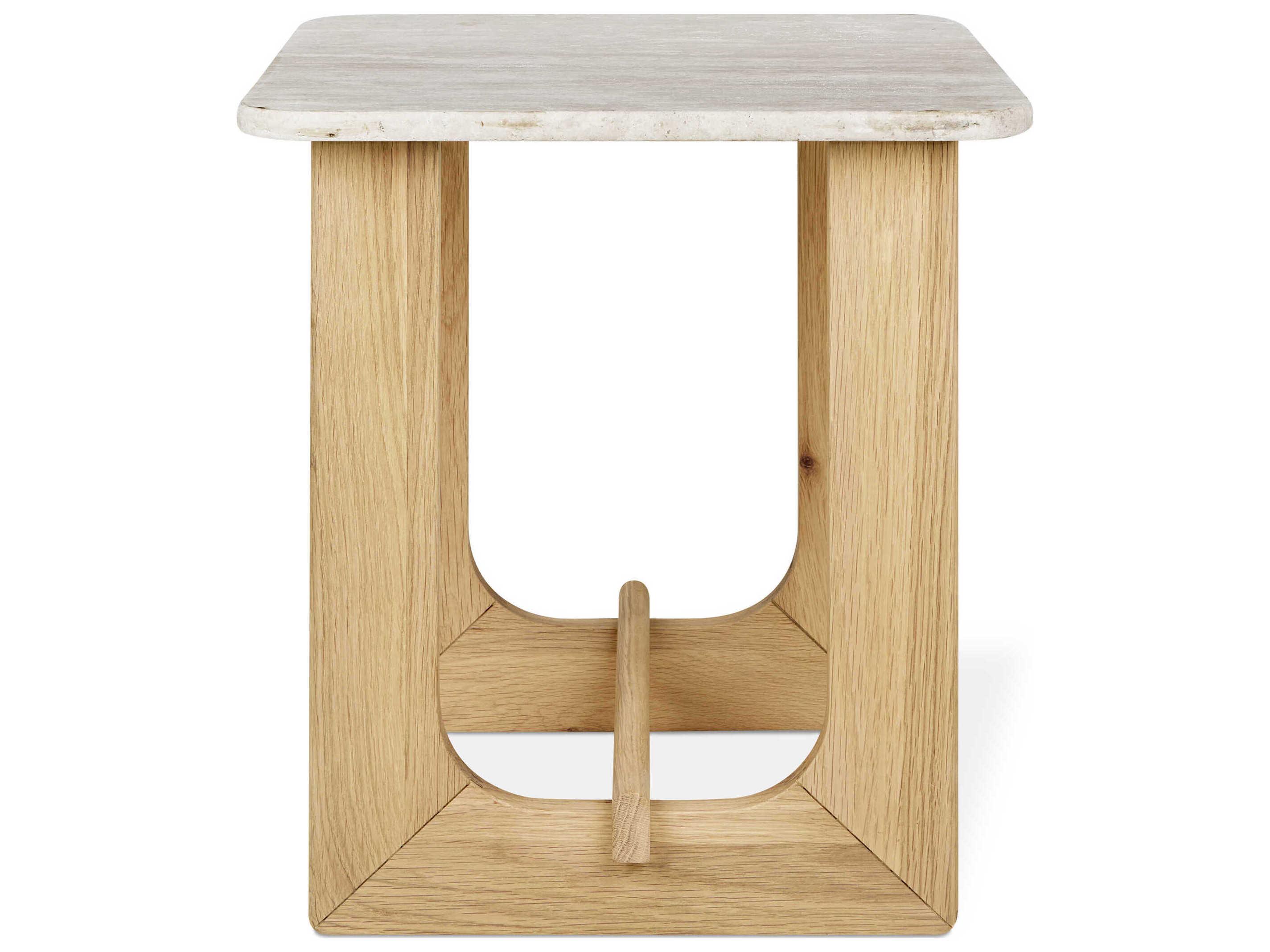 Gus* Modern Portico Square Stone White Oak Travertine Natural End Table
