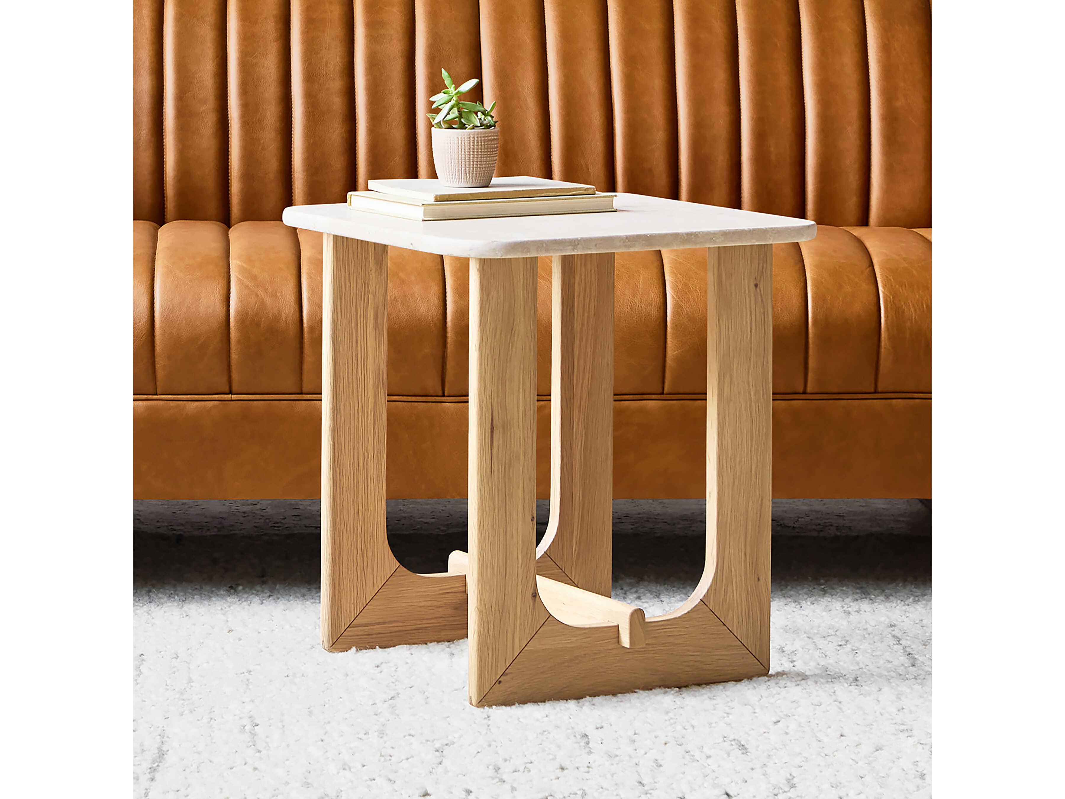Gus* Modern Portico Square Stone White Oak Travertine Natural End Table