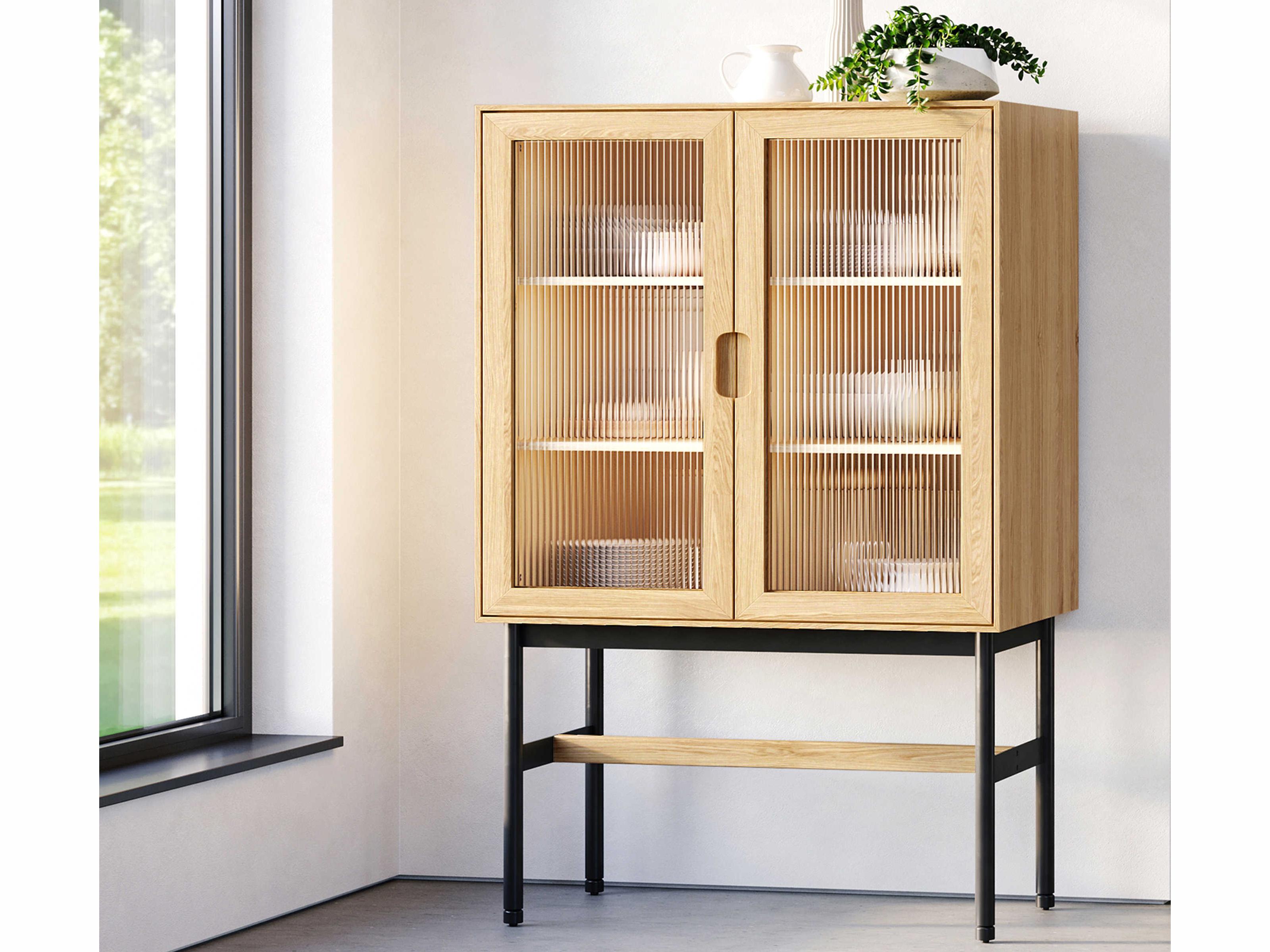 Gus* Modern Munro Oak Wood White Display Cabinet