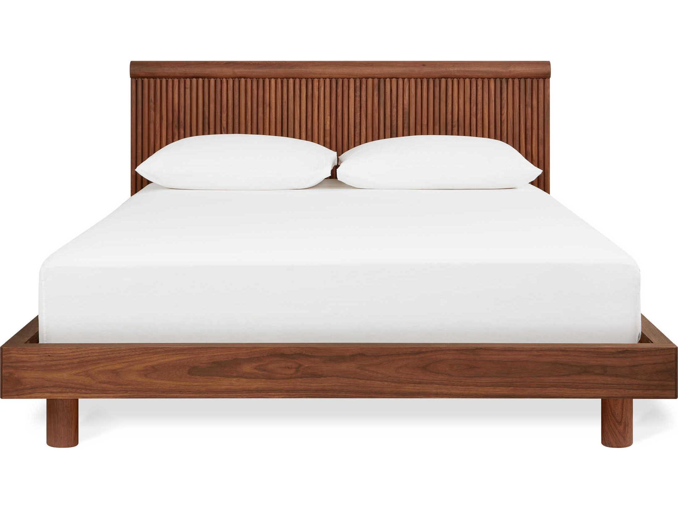 Gus* Modern Odeon Walnut Brown Wood King Platform Bed